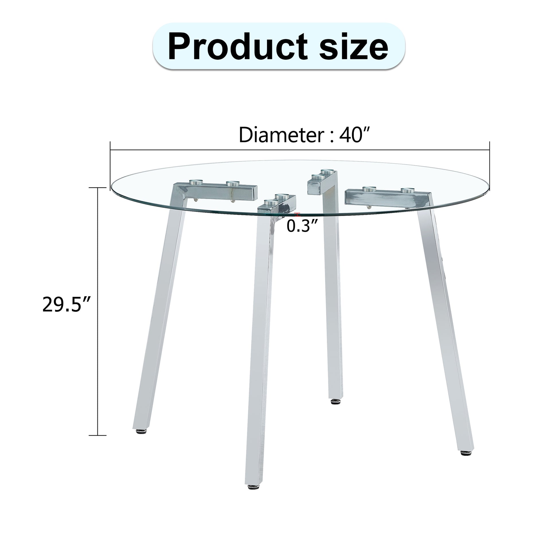 Modern Minimalist Style Circular Transparent Tempered Glass Table, Tempered Glass Tabletop, Silver Metal Table Legs, Suitable For Kitchen, Dining Room, And Living Room, 40 "* 40" * 29.5 "1123R Transparent Glass