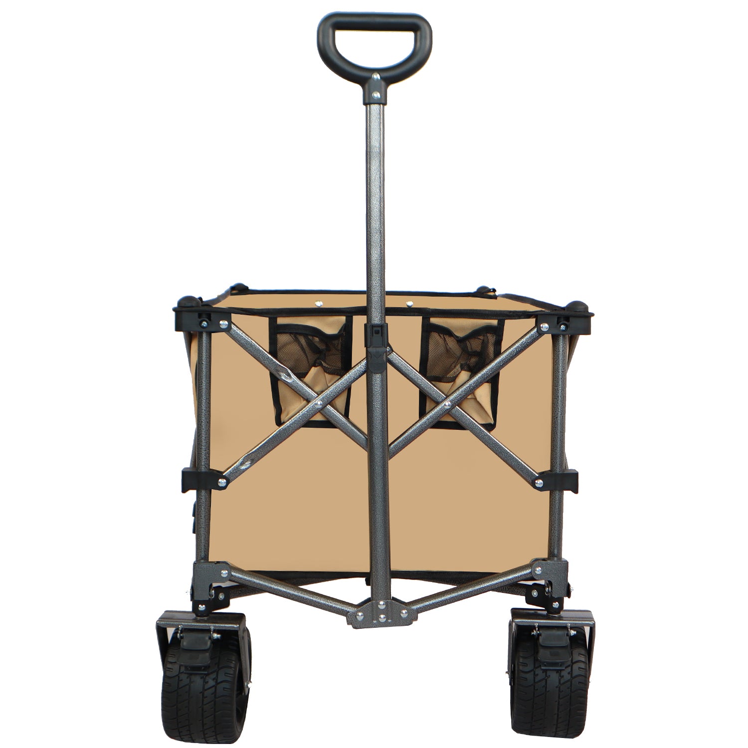 Collapsible Folding Wagon, Push Pull Foldable Beach Wagon Cart Grayish Brown Steel