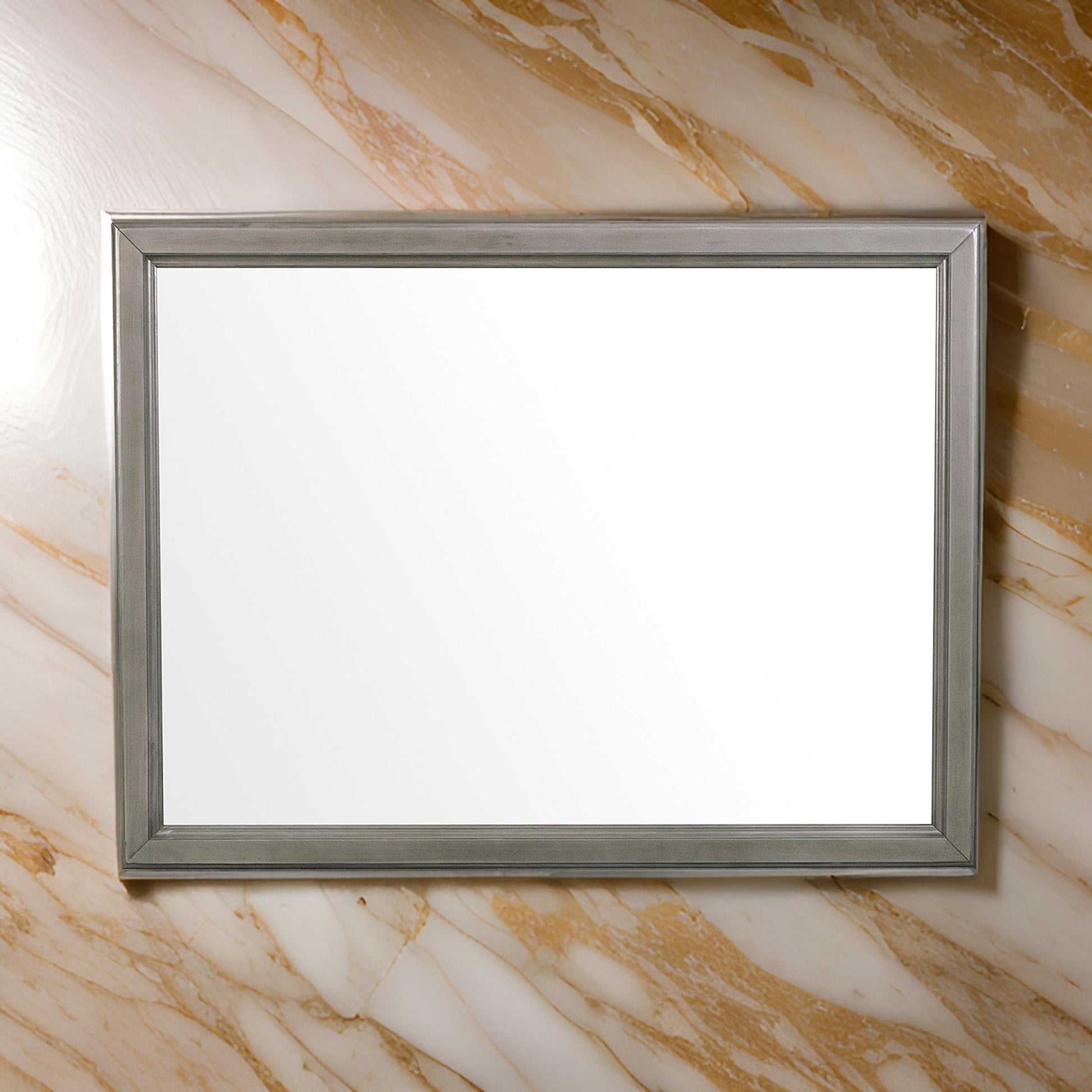 Wooden Square Mirror With Molded Details And Dual Texture, Gray Gray Wood