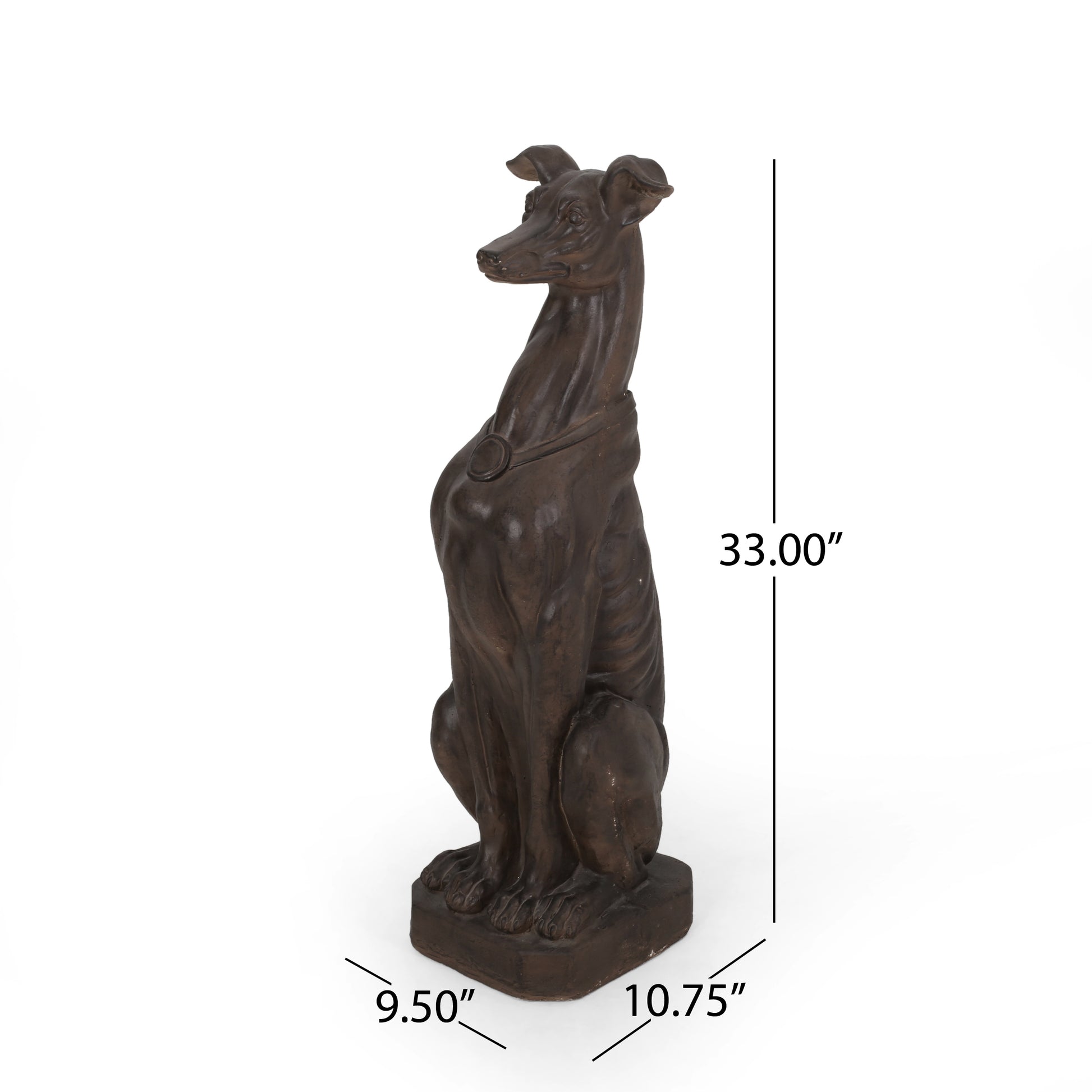 Grey Hound Dog Statue Dark Brown Magnesium Oxide