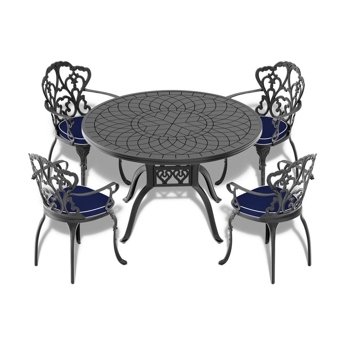 Cushions In Random Colors 5 Piece Set Of Cast Aluminum Patio Furniture With Cushions Yes Dining Set Black Seats 4 Rust Resistant Frame Water Resistant Cushion Garden & Outdoor Complete Patio Sets Aluminium
