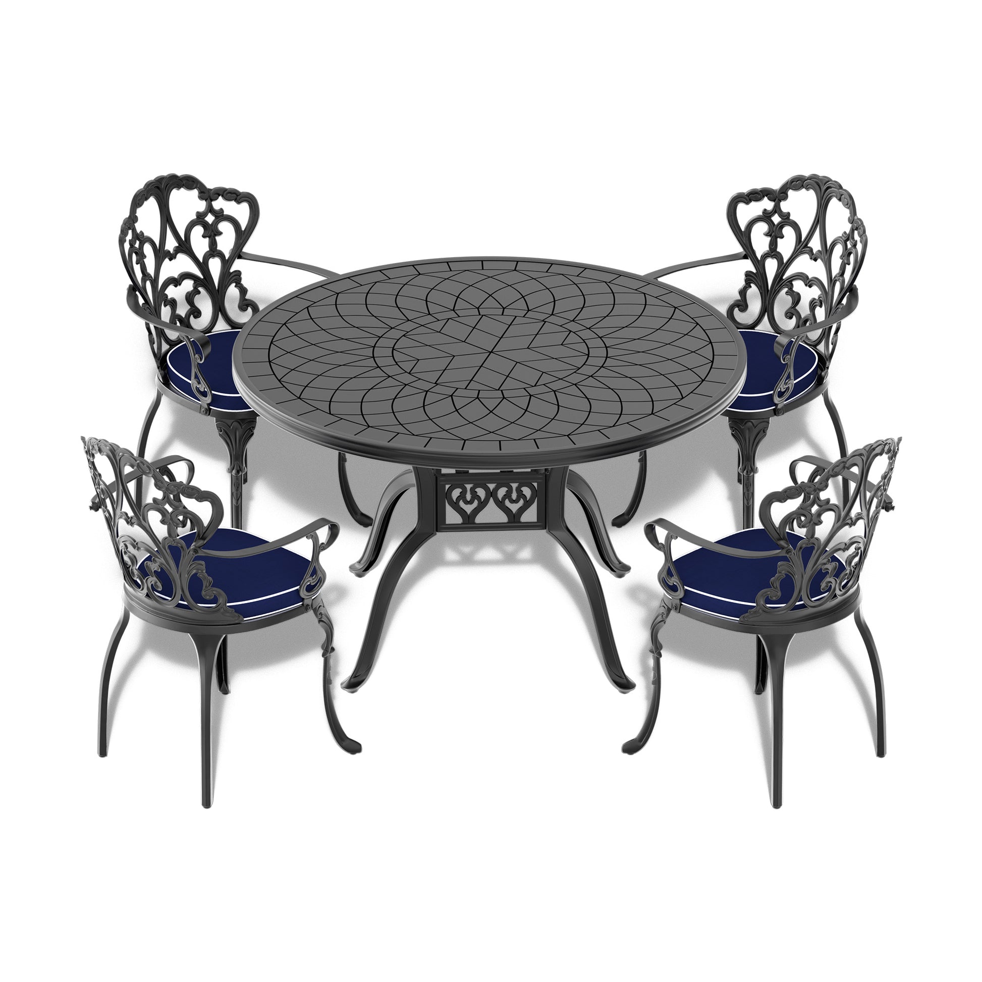 Cushions In Random Colors 5 Piece Set Of Cast Aluminum Patio Furniture With Cushions Yes Dining Set Black Seats 4 Rust Resistant Frame Water Resistant Cushion Garden & Outdoor Complete Patio Sets Aluminium