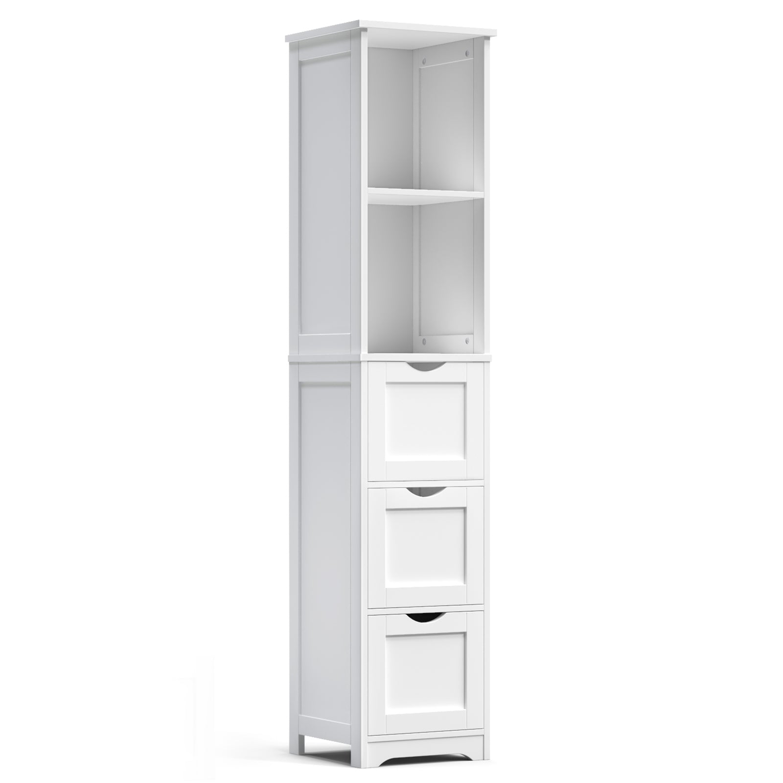 Bathroom Tall Storage Cabinet, Slim Free Standing Cabinet With 3 Drawers And 2 Shelves,Floor Cabinet For Small Space, 11.8" D X 12.6" W X 57.5" H, White Ameican White Oak Rubber Wood