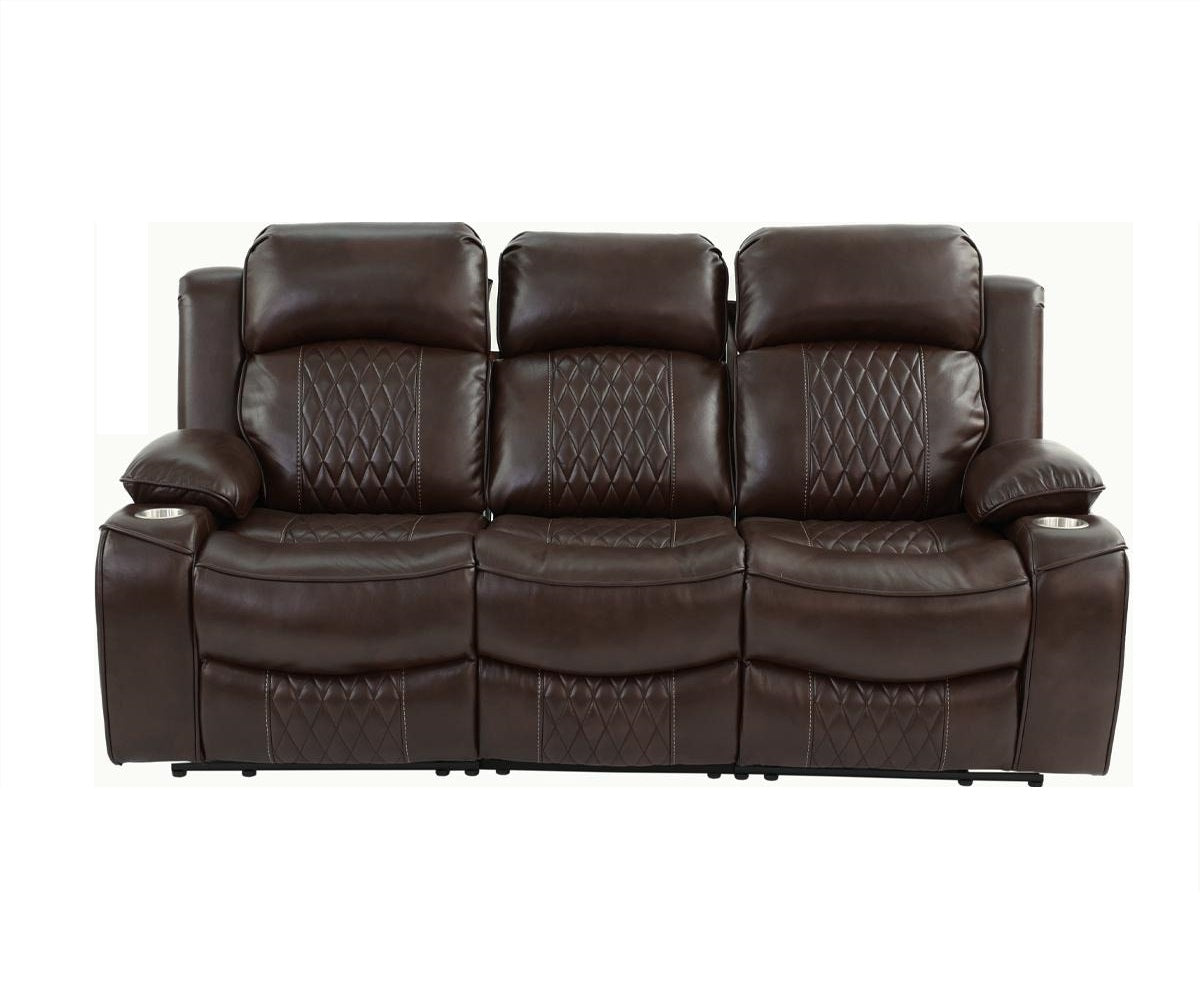 Power Motion Sofa 1Pc Contemporary Brown Color Gelstorage Arms W Cup Holder Living Room Furniture Brown Faux Leather Primary Living Space Cushion Back Contemporary,Modern Pillow Top Arms Metal & Wood 3 Seat