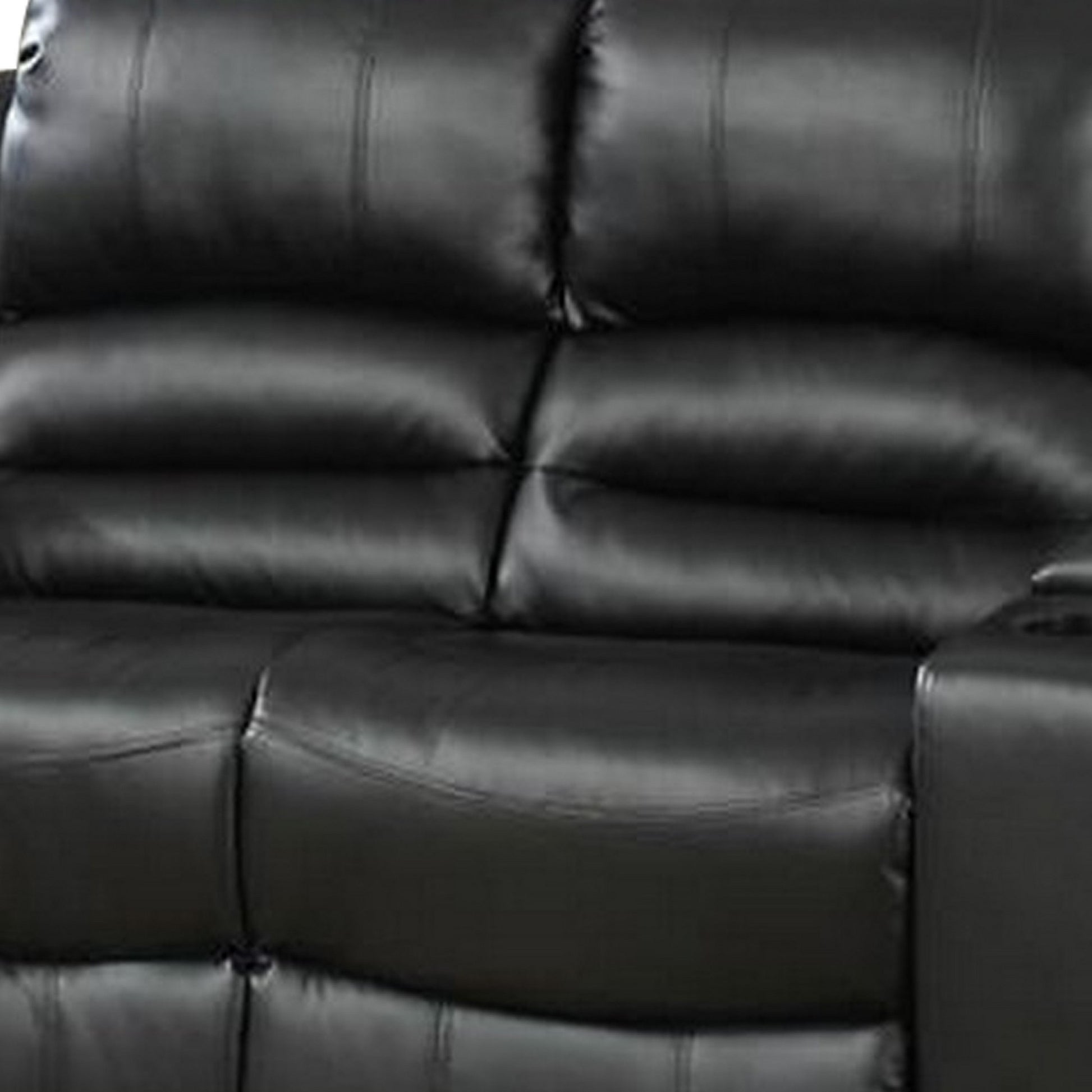 Zib Power Reclining Sectional Sofa Set, Usb Port, Bonded Leather, Jet Black Black Bonded Leather 5 Seat