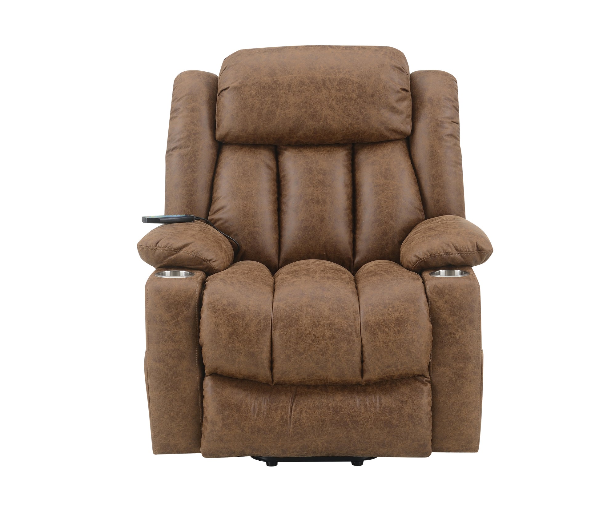 Brown Power Lift Recliner With Massage And Heating Brown Faux Leather Power Remote Metal Primary Living Space Tight Back Push Button Pillow Top Arms Faux Leather