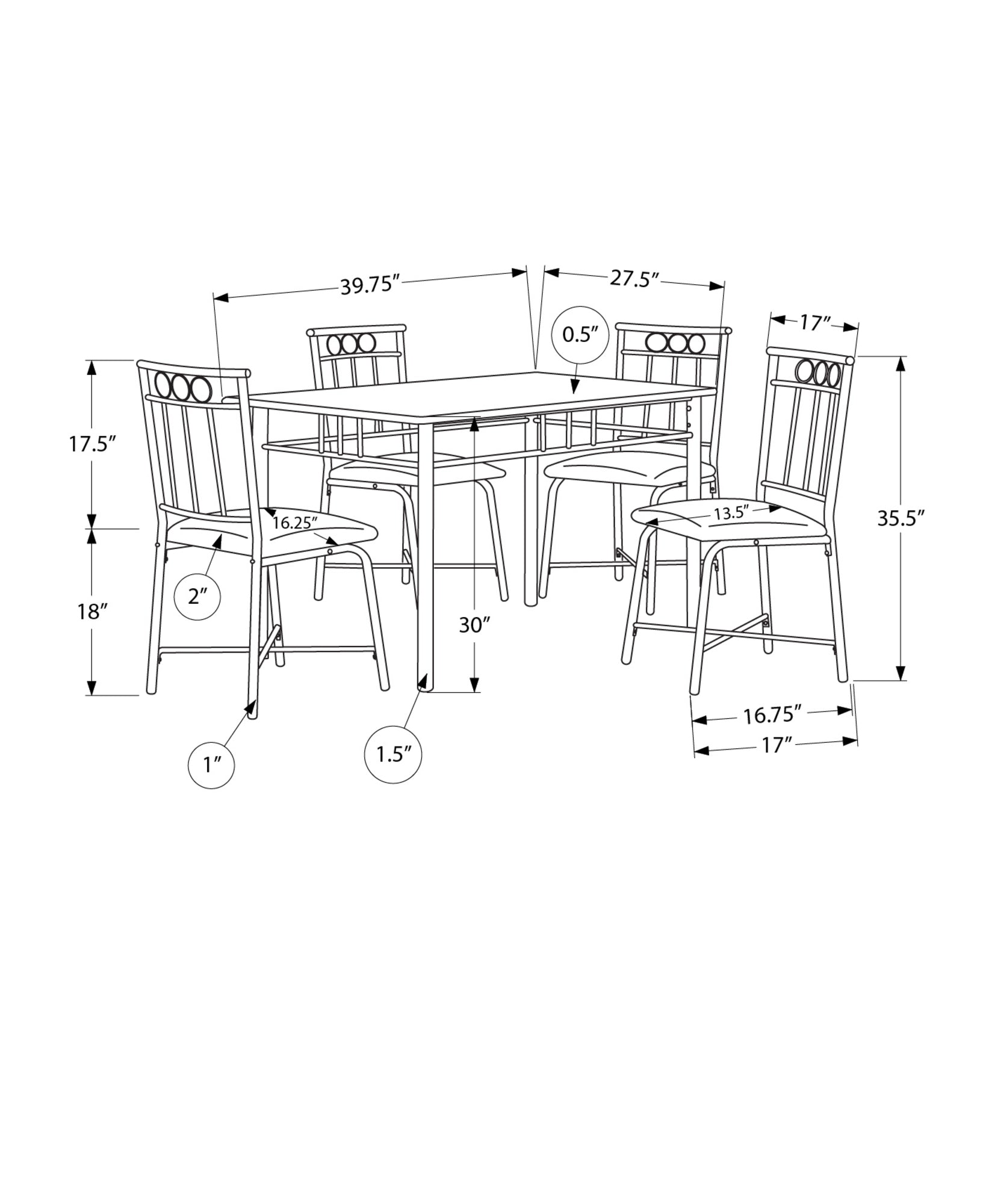 Dining Table Set, 5Pcs Set, Small, 40" Rectangular, Kitchen, White Marble Look Laminate, Black Metal, Contemporary, Modern White Foam Metal