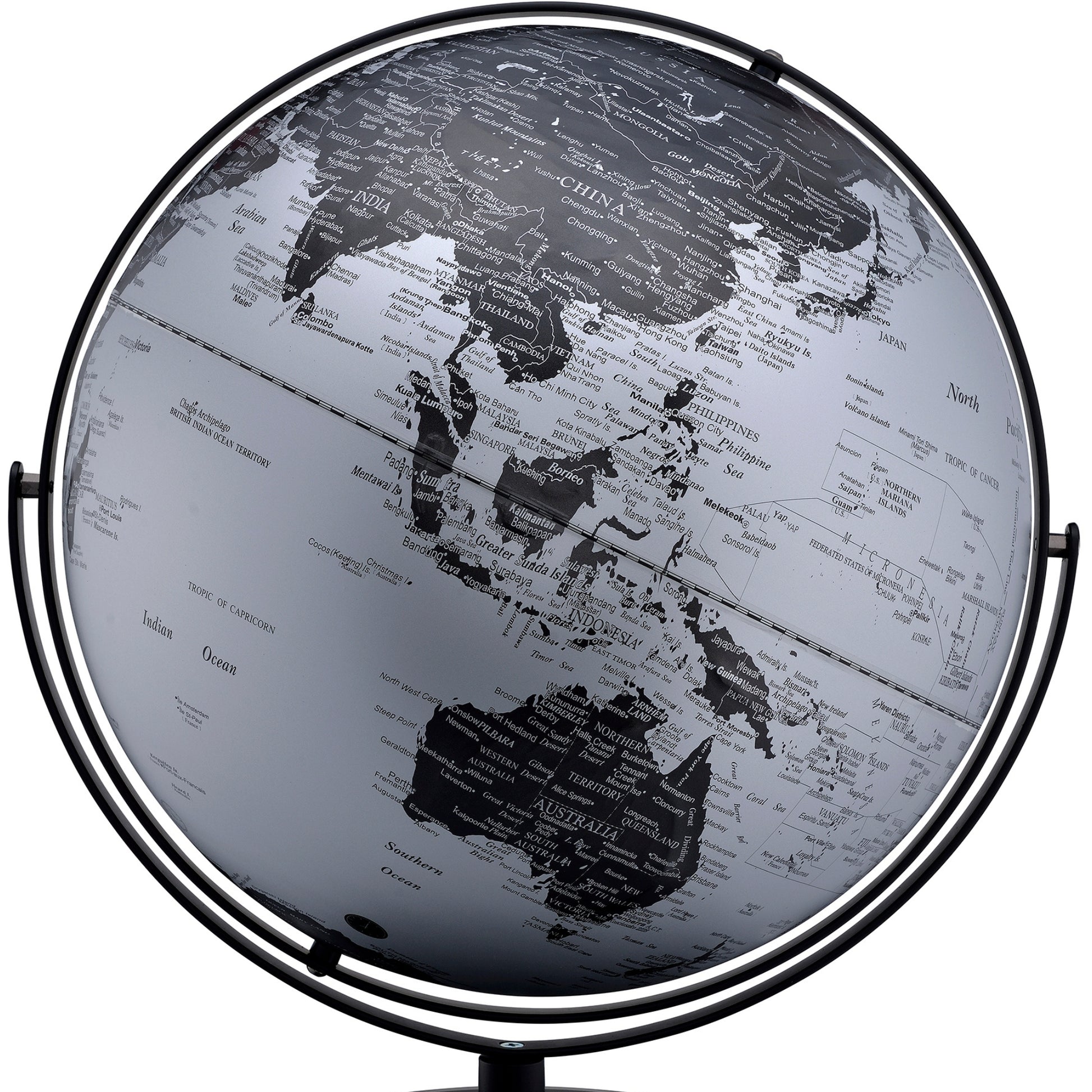 20.5" Tall Black And Silver Globe With 3D Mountain Landscape Black Polyresin