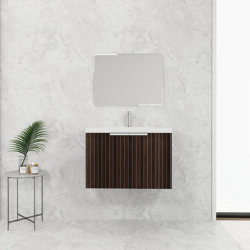 30 Inch Bathroom Vanity With Resin Sink,Soft Close Doors,Float Mounting Design Silver Brown Stripe Bathroom Modern Plywood Plywood