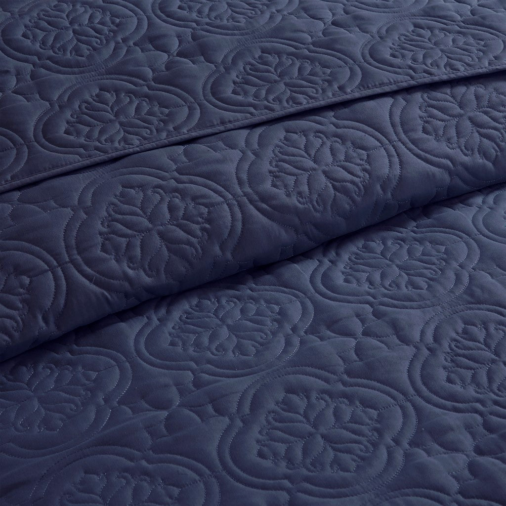 3 Piece Reversible Bedspread Set Navy King Cal King King Navy Polyester