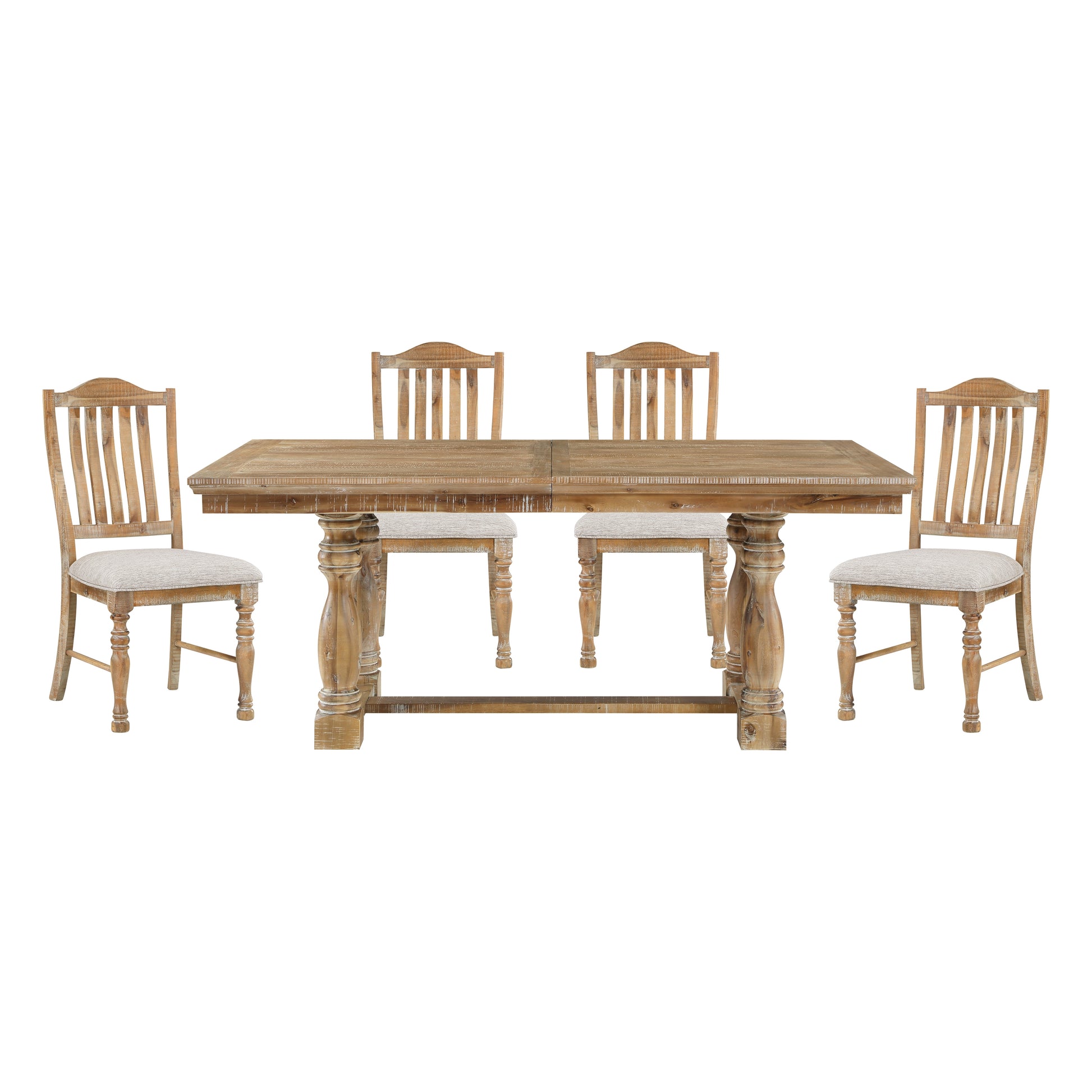 Traditional Dining Set 5Pc Extendable Table And 4 Side Chairs Wheat Finish Wooden Dining Kitchen Furniture Wood Wood Wheat Seats 4 Wood Dining Room Removable Leaf Extendable Trestle Rectangular