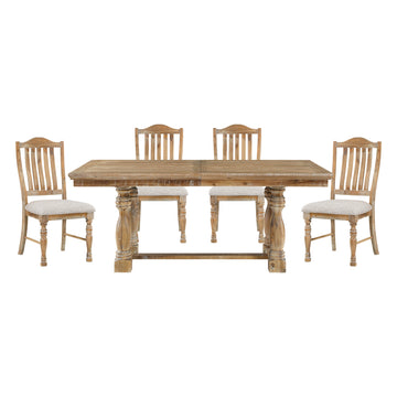 Traditional Dining Set 5Pc Extendable Table And 4 Side Chairs Wheat Finish Wooden Dining Kitchen Furniture Wood Wood Wheat Seats 4 Wood Dining Room Removable Leaf Extendable Trestle Rectangular