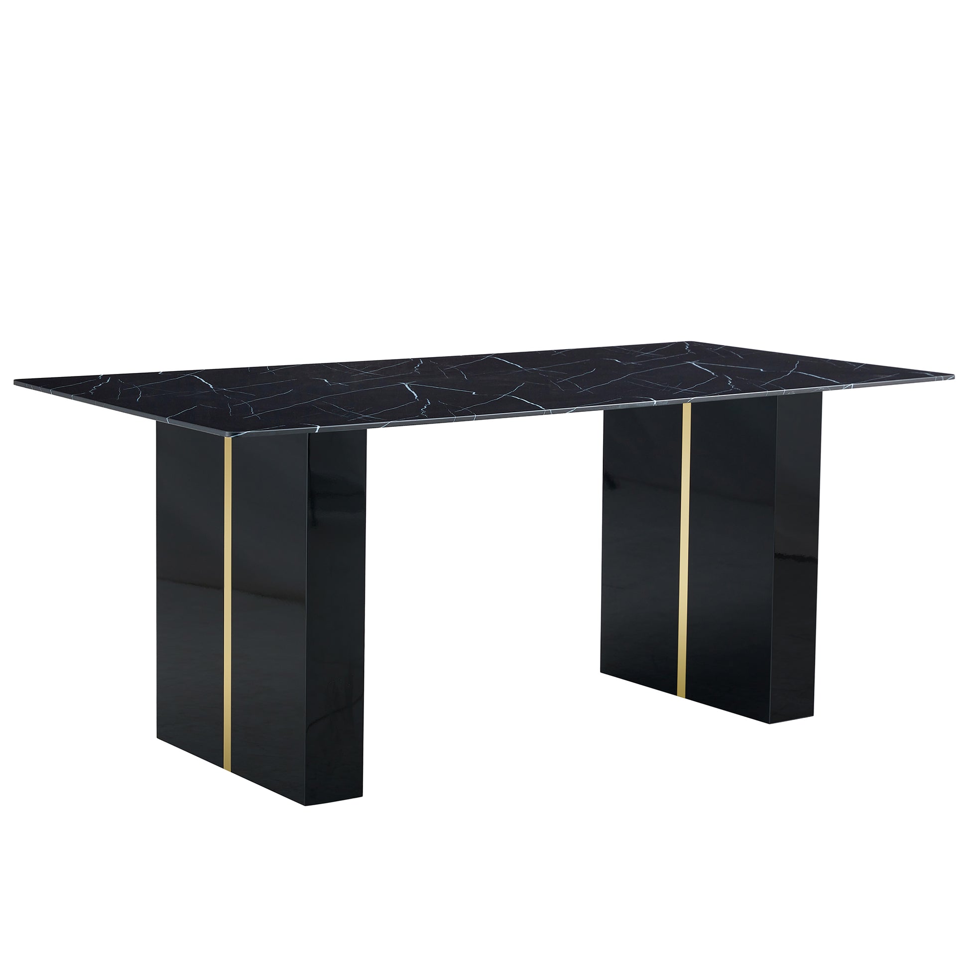 Large Modern Rectangular Table With Black Patterned Countertop And Large Mdf Legs For Kitchen, Dining Room And Living Room To Create A Different Atmosphere For A Home Environment. Black Mdf