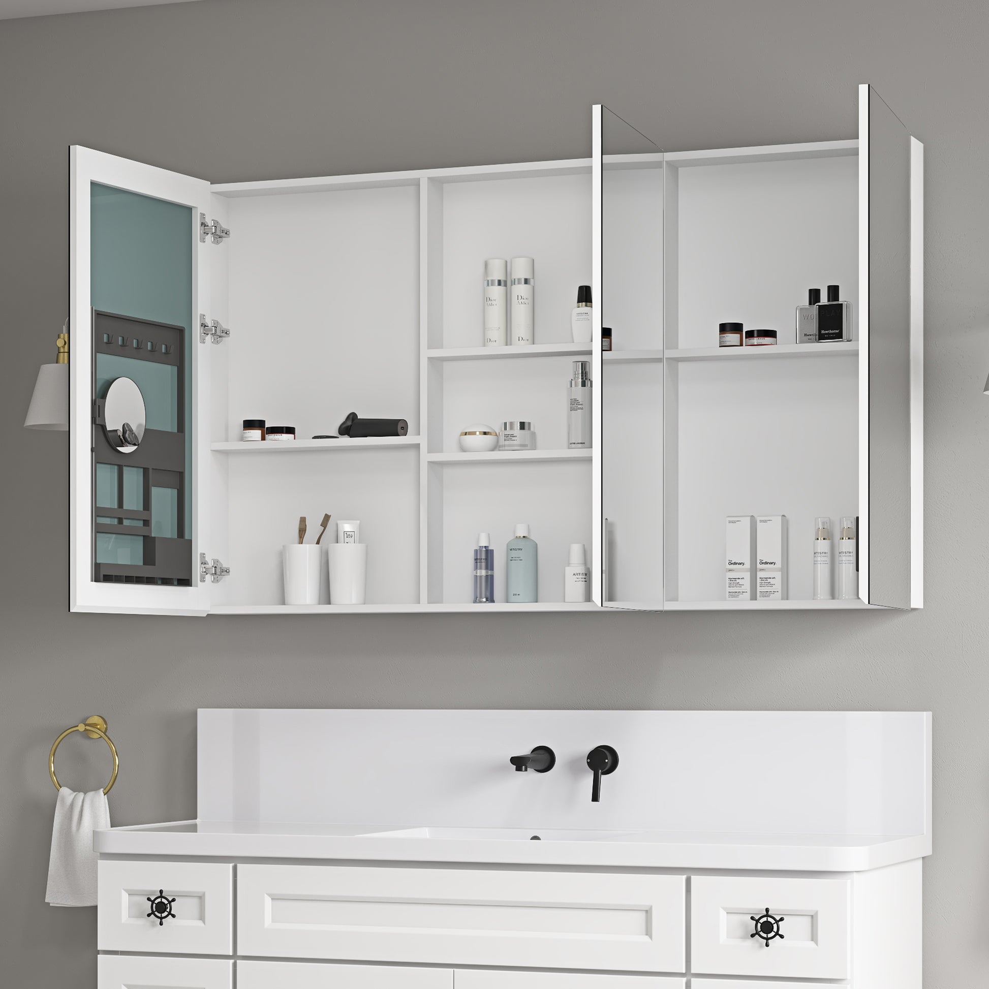 60'' W X 36'' H Surface Frameless Mirror Medicine Cabinet, Beveled Mirror Edges Bathroom Medicine Cabinet White Engineered Wood