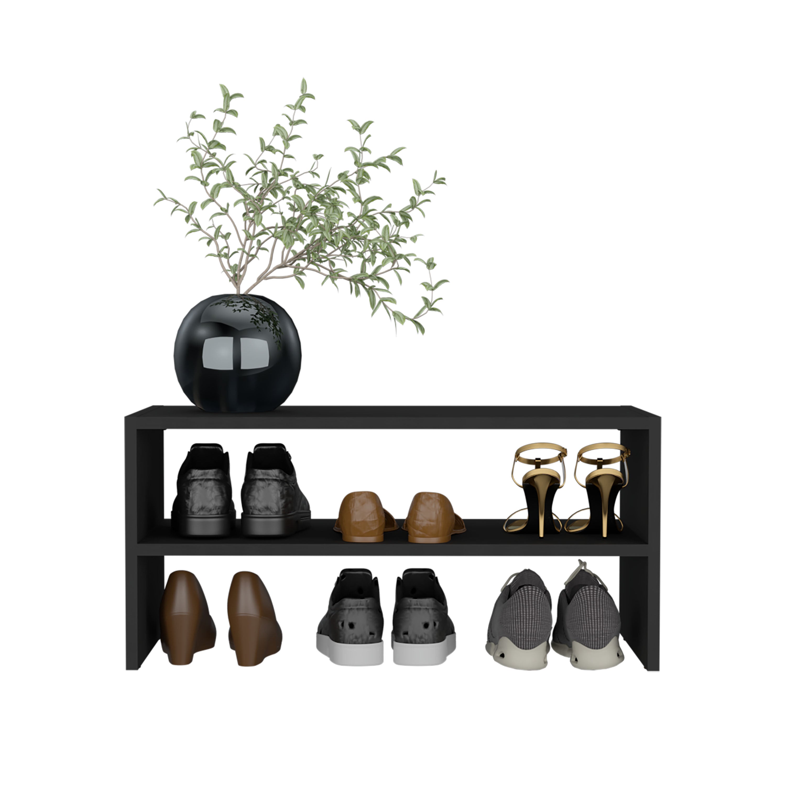PARACASA 2-Tier Standing Shoe Rack – Stackable Plastic Organizer – Black – 23.6" X 11.5" X 10.2"