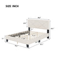Simple Queen Size Upholstered Bed Frame With Rivet Design, Modern Velvet Platform Bed With Headboard, Beige Queen Beige Bedroom Bed Frame Velvet Solid Wood Mdf