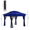 Outsunny 11' X 11' Pop Up Canopy, Outdoor Patio Gazebo Shelter With Removable Zipper Netting, Instant Event Tent W 114 Square Feet Of Shade And Carry Bag For Backyard, Garden, Blue Blue Metal