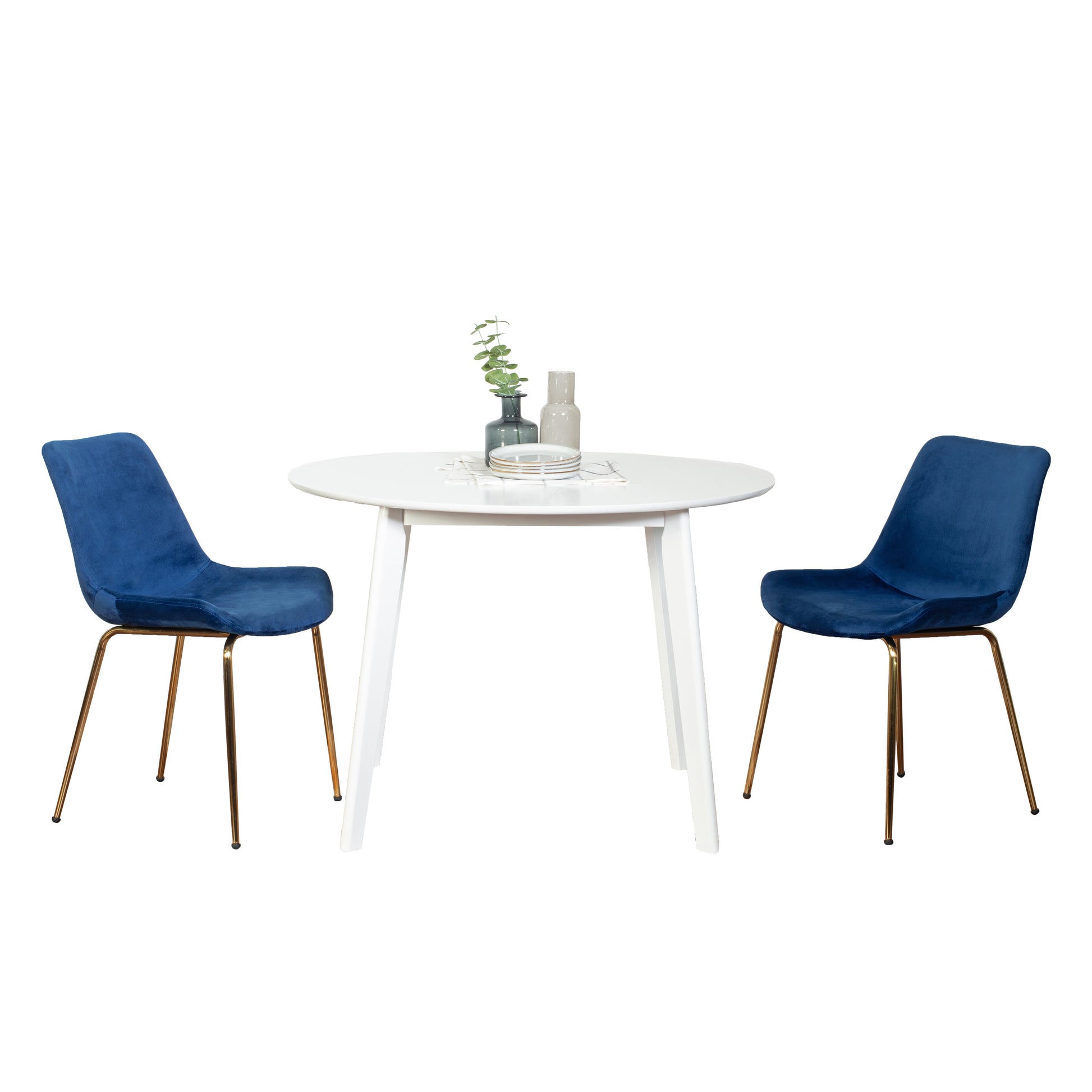 Aufurr Contemporary 3 Piece Dining Set, White Round Dining Table With 2 Chairs Wood White Seats 2 White Wood Fixed Table Rubberwood Round 4 Leg Round Dining Table With Chair Mdf