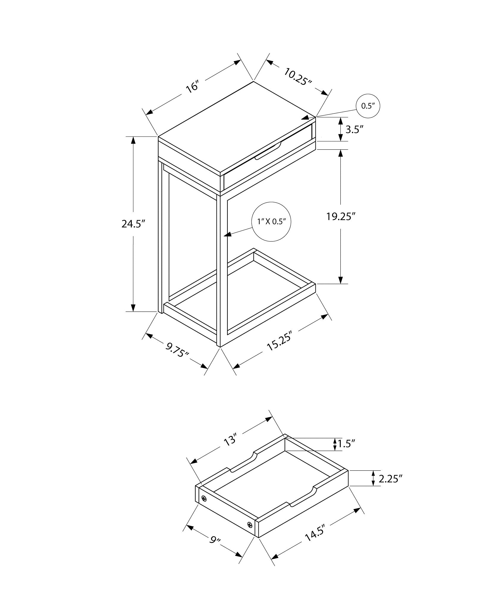 Accent Table, C Shaped, End, Side, Snack, Storage Drawer, Living Room, Bedroom, White Laminate, White Metal, Contemporary, Modern White Metal