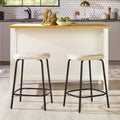 Modern Simple Counter Stool With Upholstered Seat, Set Of 2, Ivory Ivory Foam Steel