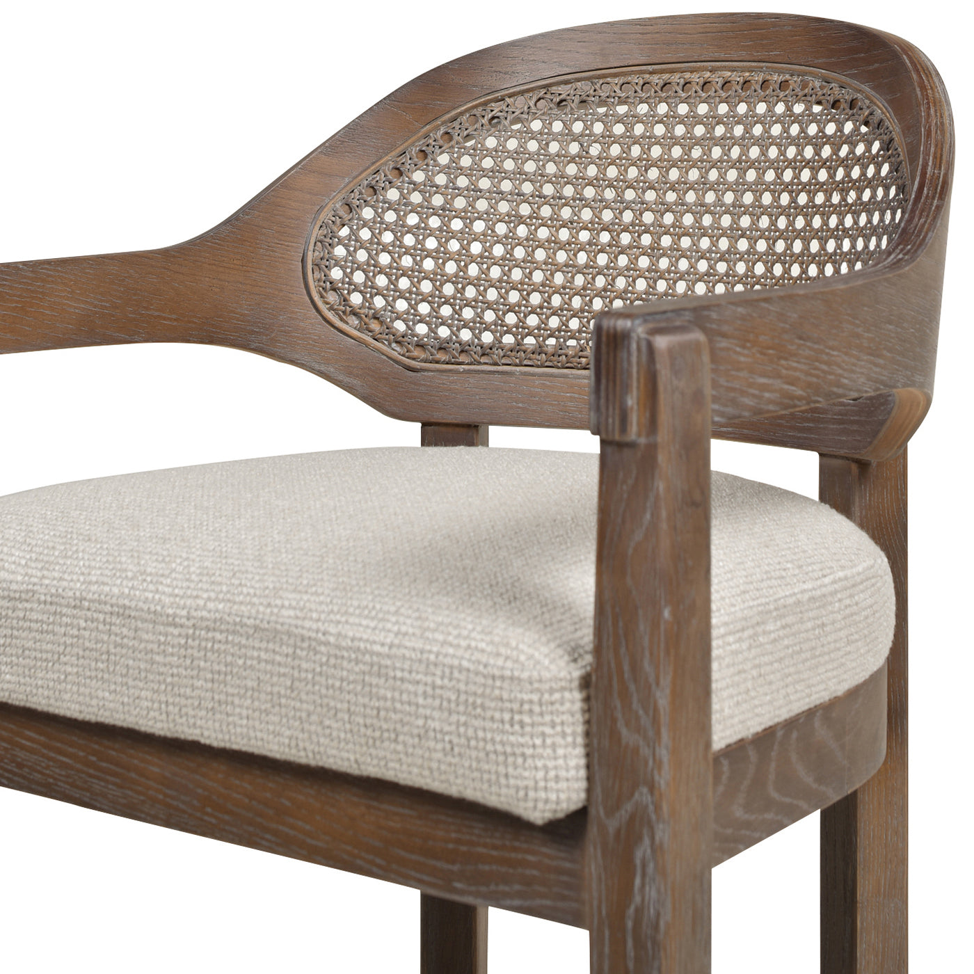 Americana Mid Century Modern 26" Cane Back Counter Stool, Taupe Beige Textured Weave Beige Foam Wood Fabric Rattan