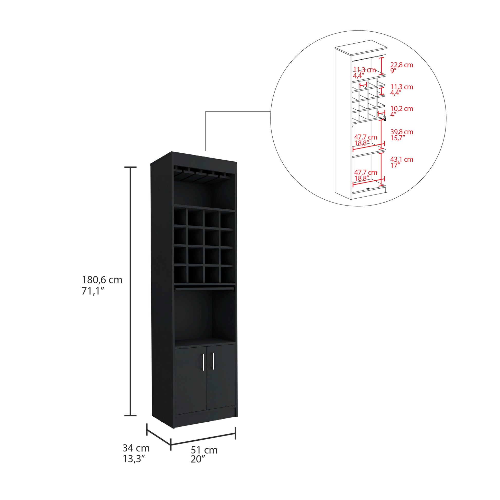 Being Kava Bar Cabinet, Double Door, Two Shelves, Sixteen Built In Wine Rack Black Primary Living Space Modern Open Storage Particle Board