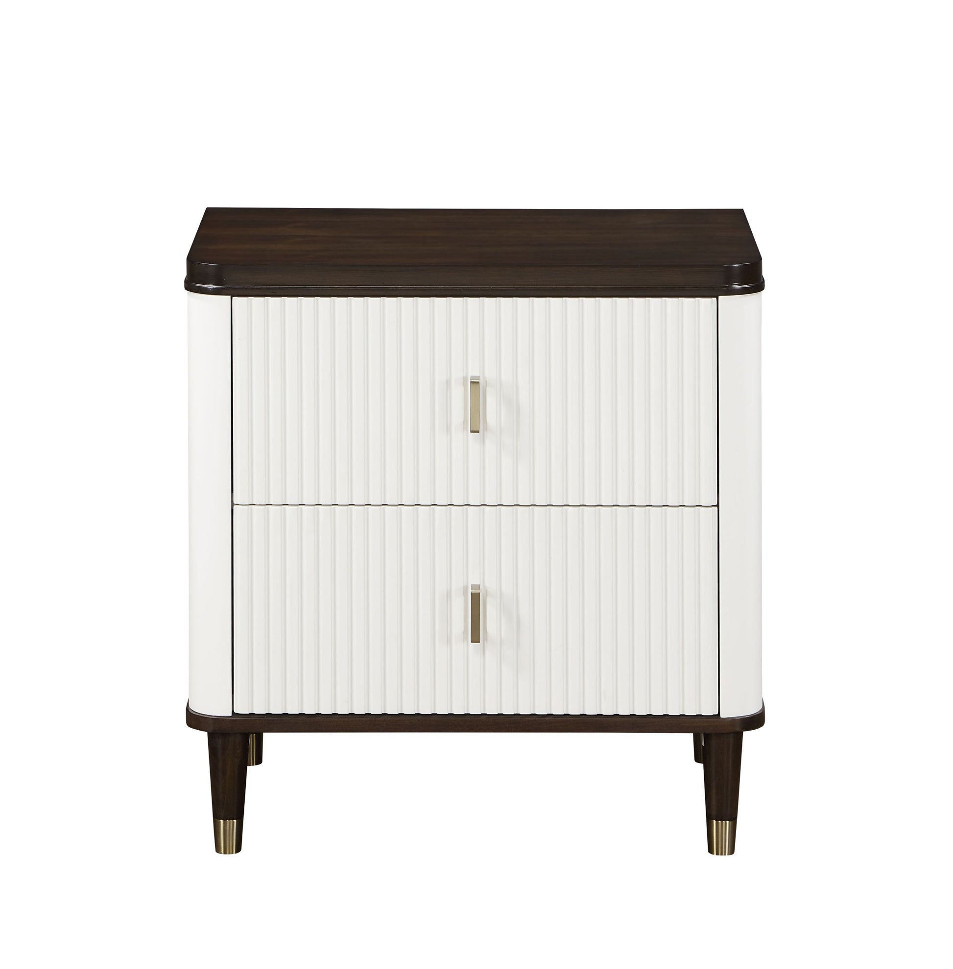 White And Brown 2 Drawer Nightstand With Usb Port Brown White 2 Drawers Bedroom Rectangle Modern Drawers White Wood