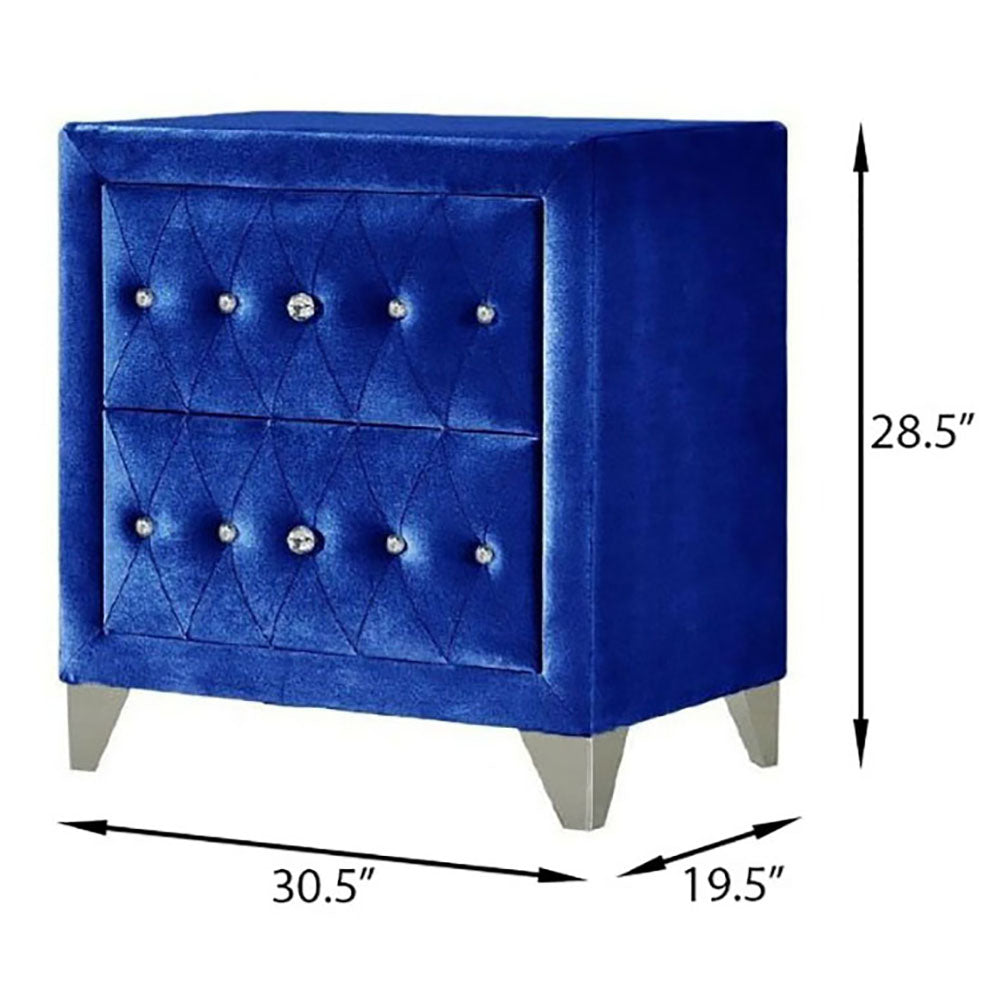 Blue Upholstered 2 Drawer Nightstand Blue 2 Drawers Bedroom Bedside Cabinet Luxury Drawers Velvet