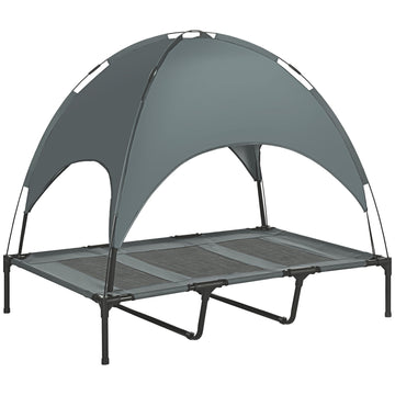 Pawhut Elevated Portable Dog Cot Pet Bed With Uv Protection Canopy Shade, 48 Inch, Gray Gray Metal