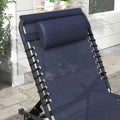 Outsunny Folding Chaise Lounge Pool Chair Set Of 2, Patio Sun Tanning Chair, Outdoor Lounge Chair W Reclining Back, Pillow,Mesh & Bungee Seat For Beach, Dark Blue Blue Steel