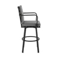 Faye 30 Inch Modern Patio Barstool, Black Aluminum Frame, Gray Cushions Grey Black Aluminum