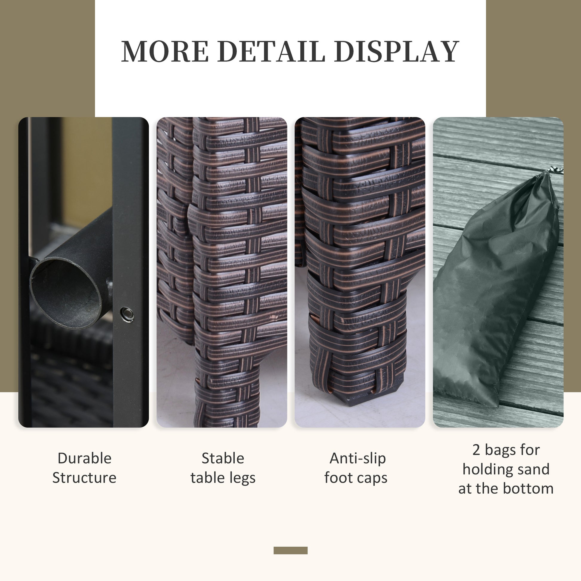 Outsunny 22'' Rattan Wicker Side Table With Steel Frame, Umbrella Insert Hole, Sand Bag For Outdoor, Patio, Garden, Backyard, Brown Brown Rattan