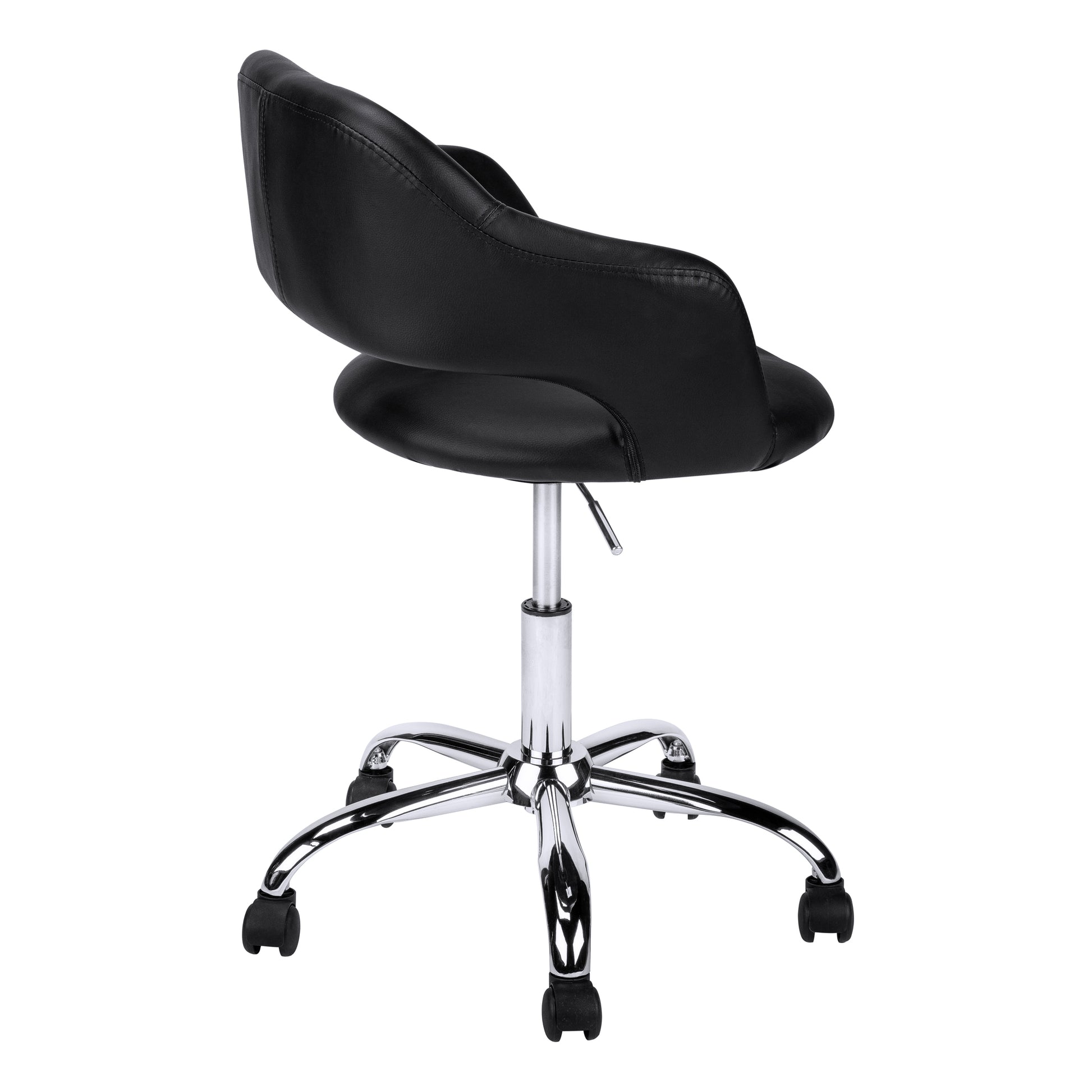 Office Chair, Adjustable Height, Swivel, Ergonomic, Armrests, Computer Desk, Work, Black Leather Look, Chrome Metal, Contemporary, Modern Black Foam Faux Leather