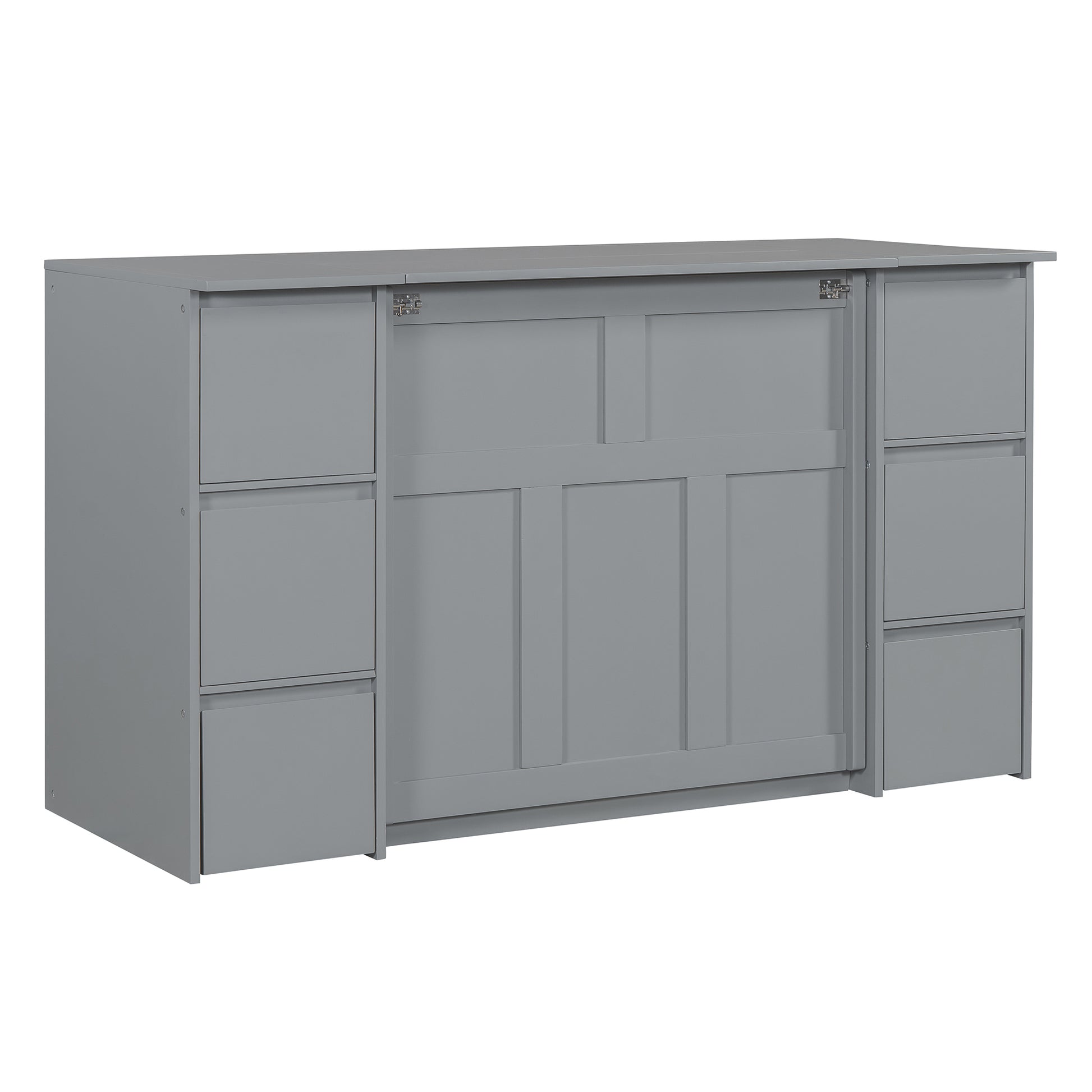 Twin Size Murphy Bed With Drawers, Cabinets And Usb Ports,Gray Twin Gray Mdf Lvl