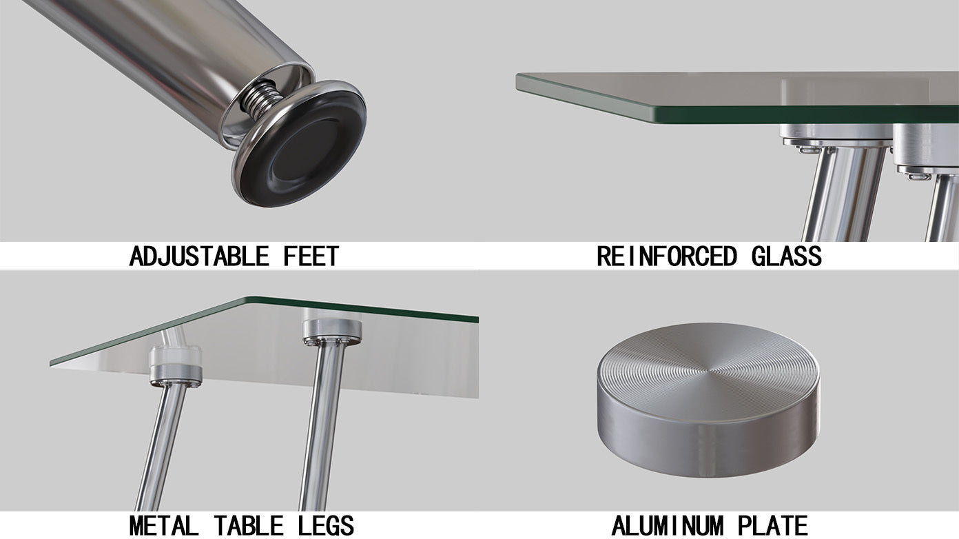 Glass Dining Table, Modern Rectangular Table With Tempered Glass Tabletop & Sliver Metal Legs, Simplistic Kitchen Table, 51 X 27.5 X 29.5 Inch, Versatile Table For Home Office Transparent Glass