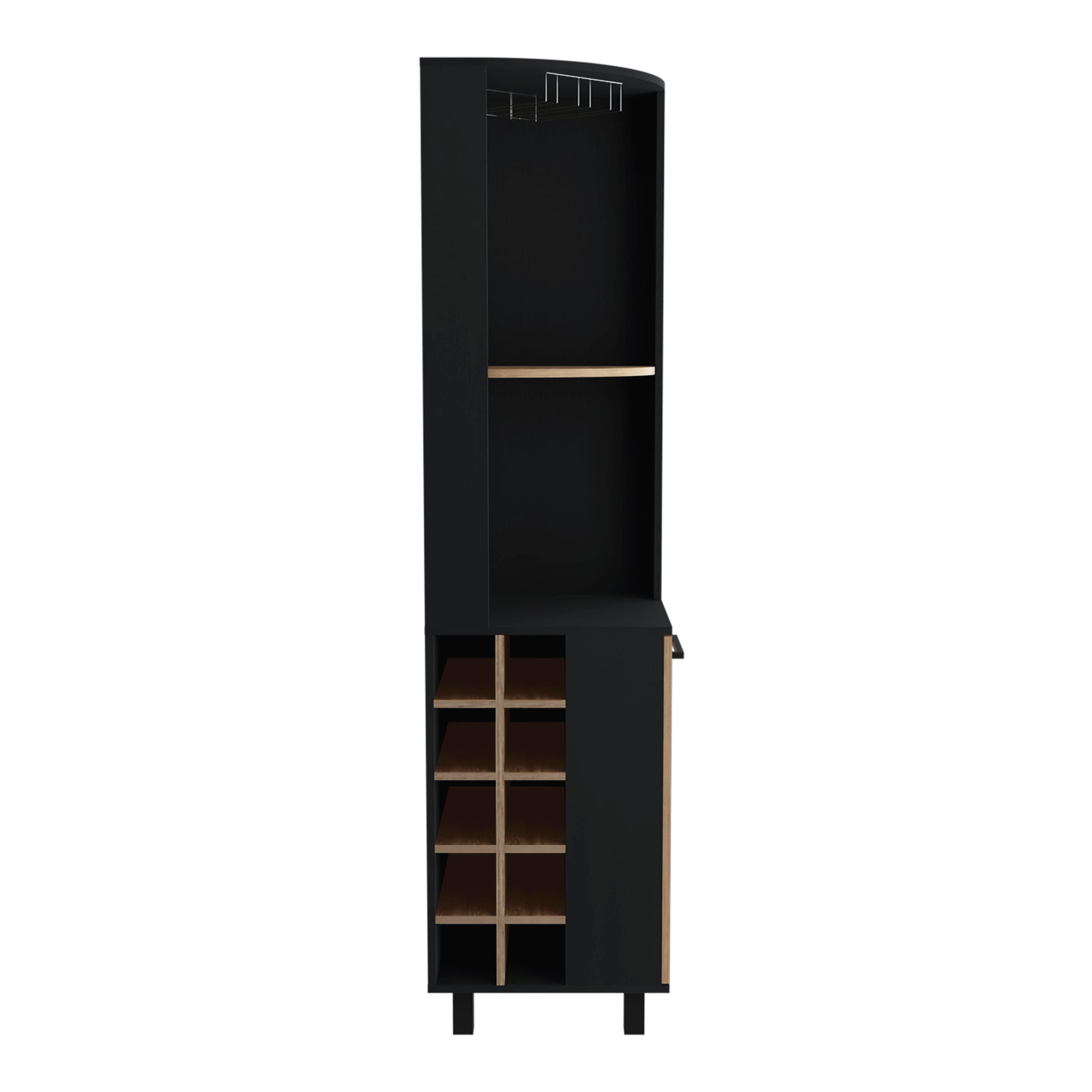 Kaia 70" Tall Corner Bar Cabinet With Four Shelves, Ten Wine Bottle Cubbies And Stemware In Black Pine Multi Primary Living Space Modern Shelves Included Particle Board