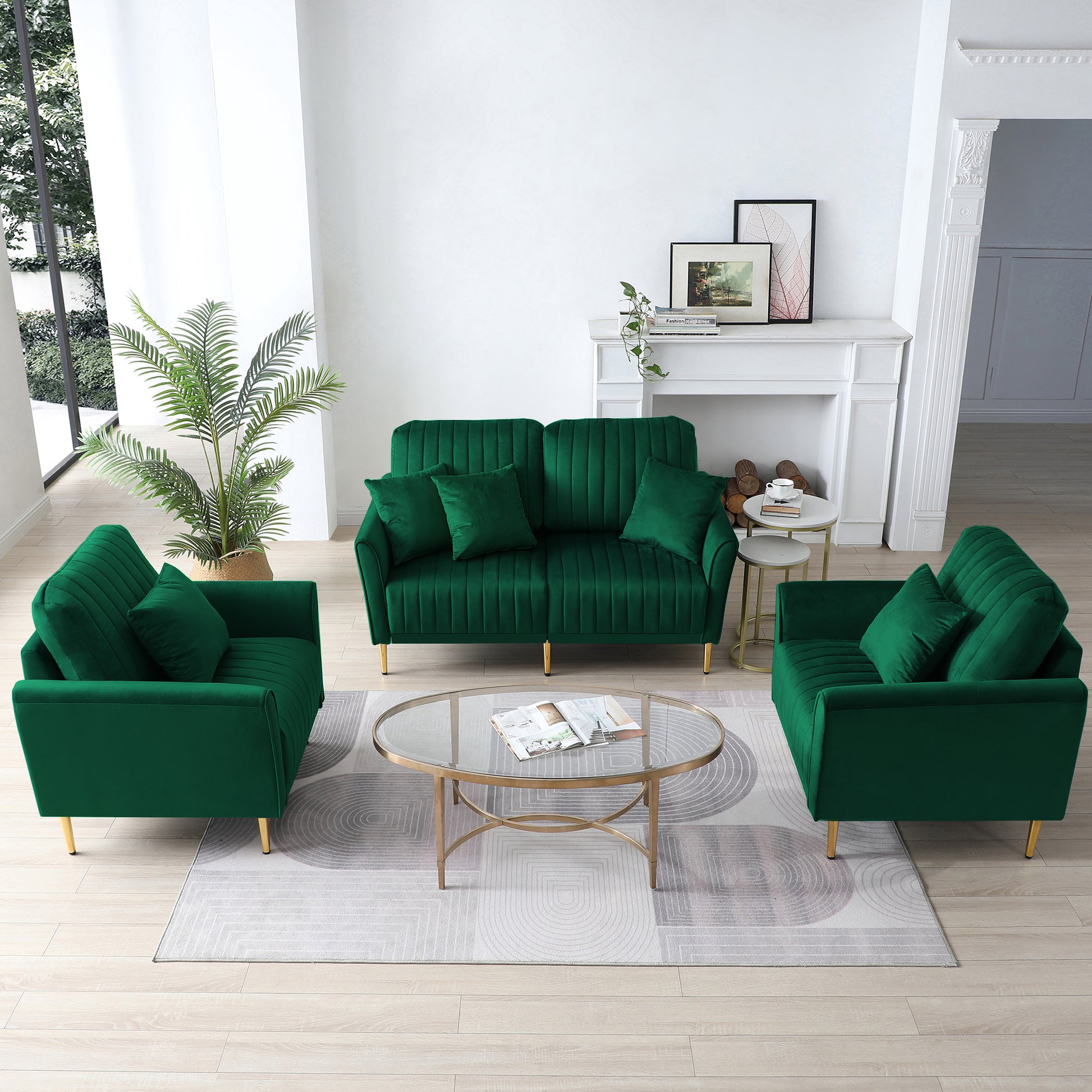 3 Pieces Sectional Sofa Set For Living Room, Velvet Tufted Couch Sofa  Armchair With Metal Legs, 2 Piece Single Chair 2 Seater Sofa, Furniture  Set, ..., image size:1946x1946