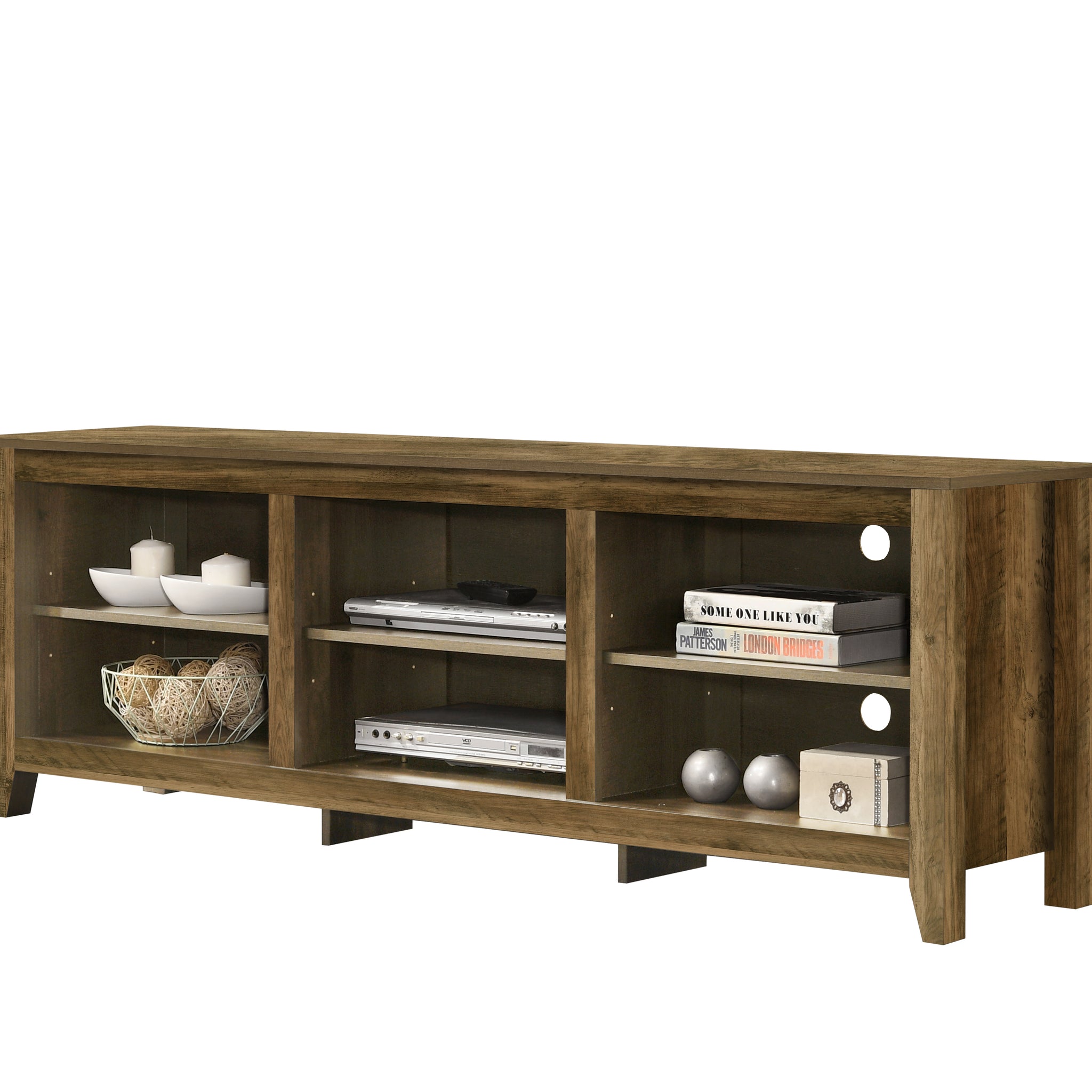 Benito Knotty Oak 70"W Tv Stand With Open Shelves And Cable Management Oak 60 69 Inches Particle Board