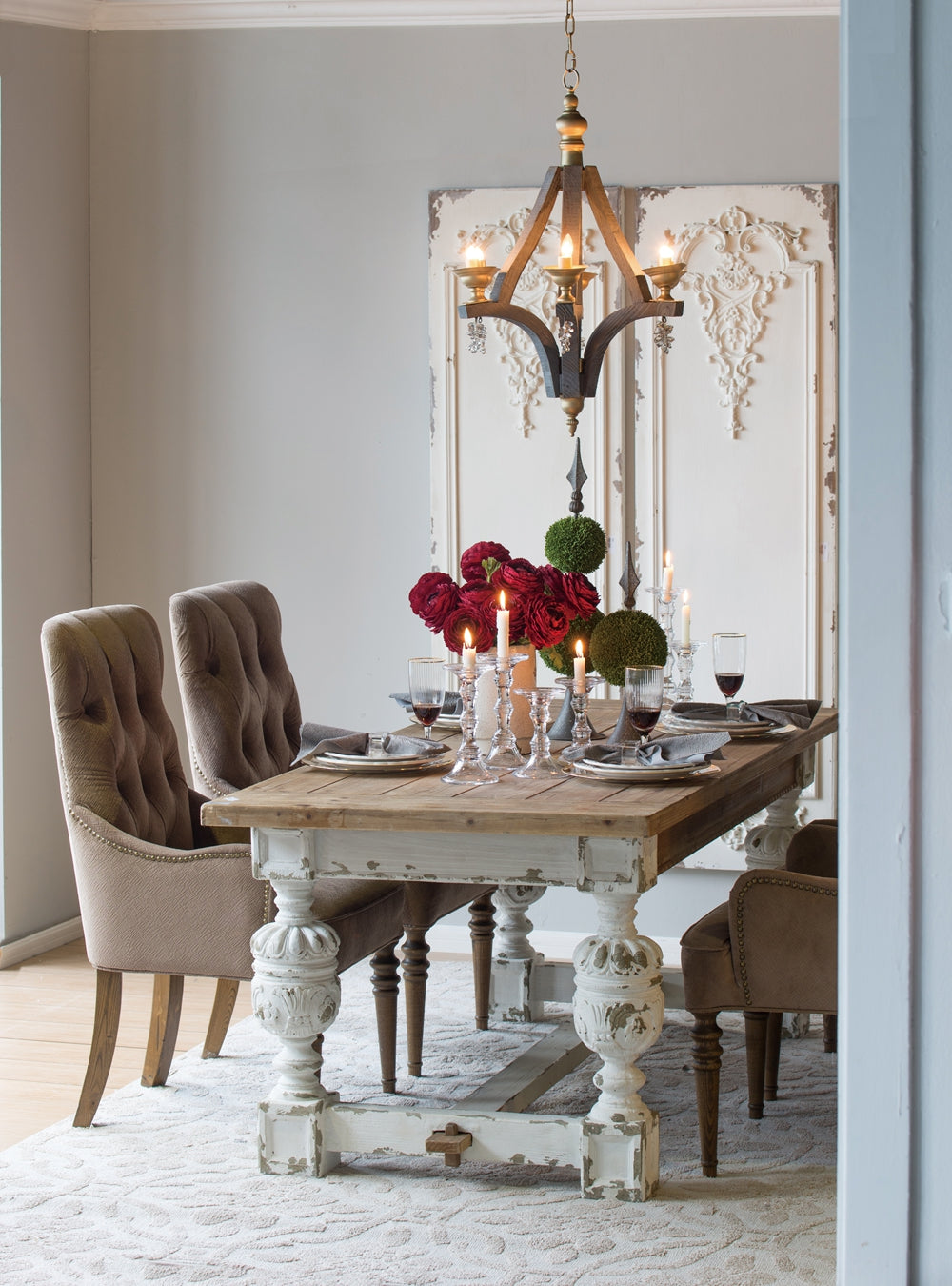 79X35X30" Alcott Dining Table Brown Antique White Farmhouse,French Country,Rustic,Transitional Solid Wood Mdf