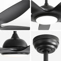 48 Inch Ceiling Fan With Dimmable Led Light And Remote Control, 5 Abs Blades Dc Motor Black Black Abs