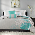 6 Piece Printed Cotton Quilt Set With Throw Pillows Aqua King Cal King King Aqua Polyester