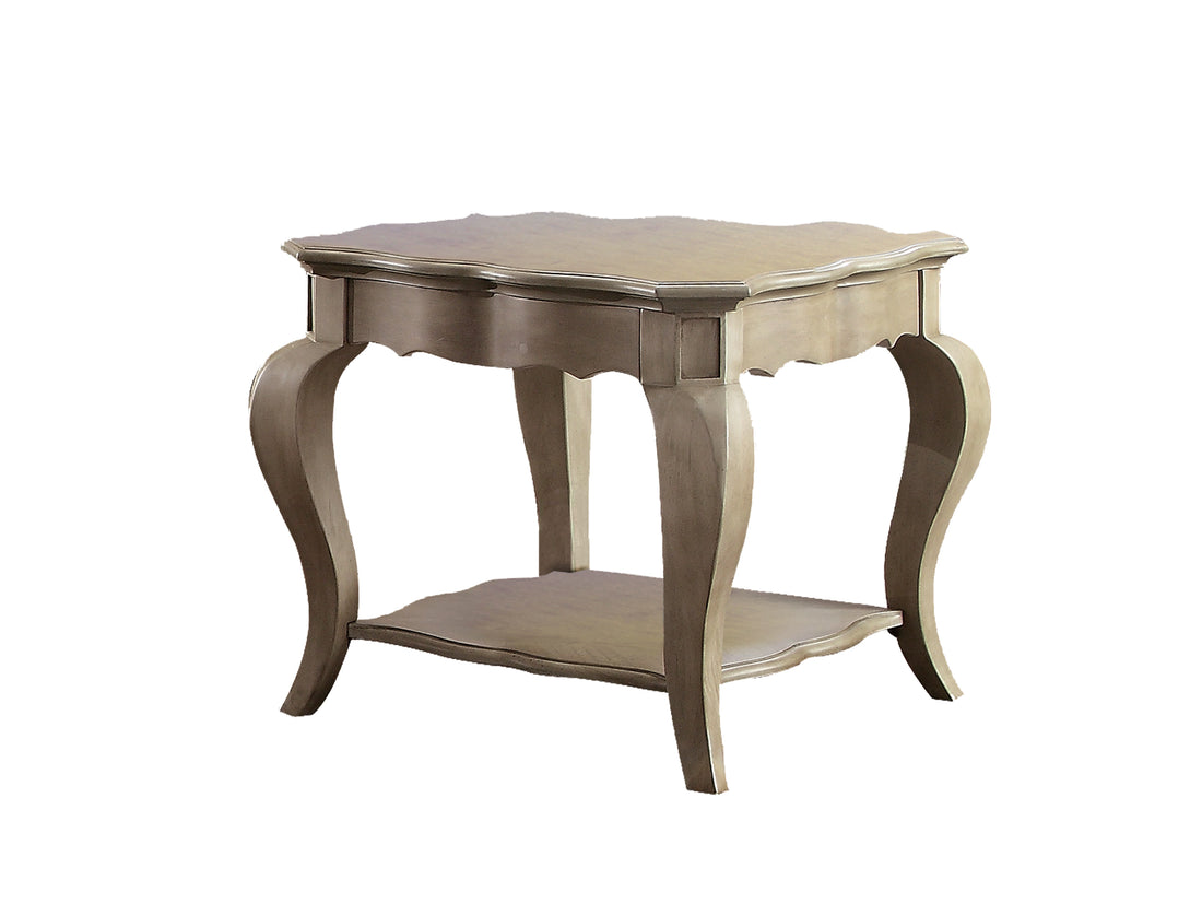 Antique Taupe End Table With Bottom Shelf Taupe Gold Primary Living Space Shelves Rectangular Solid Wood