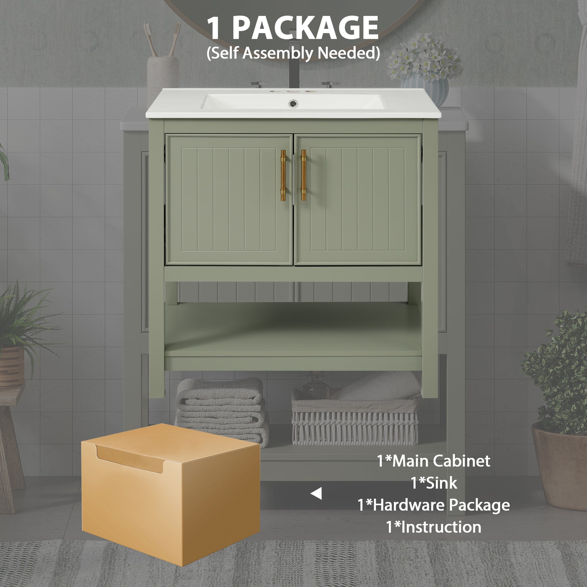 30 Inch Green Bathroom Vanity With Ceramic Sink And Versatile Storage Ideal For Small Bathrooms Green Bathroom Solid Wood Mdf