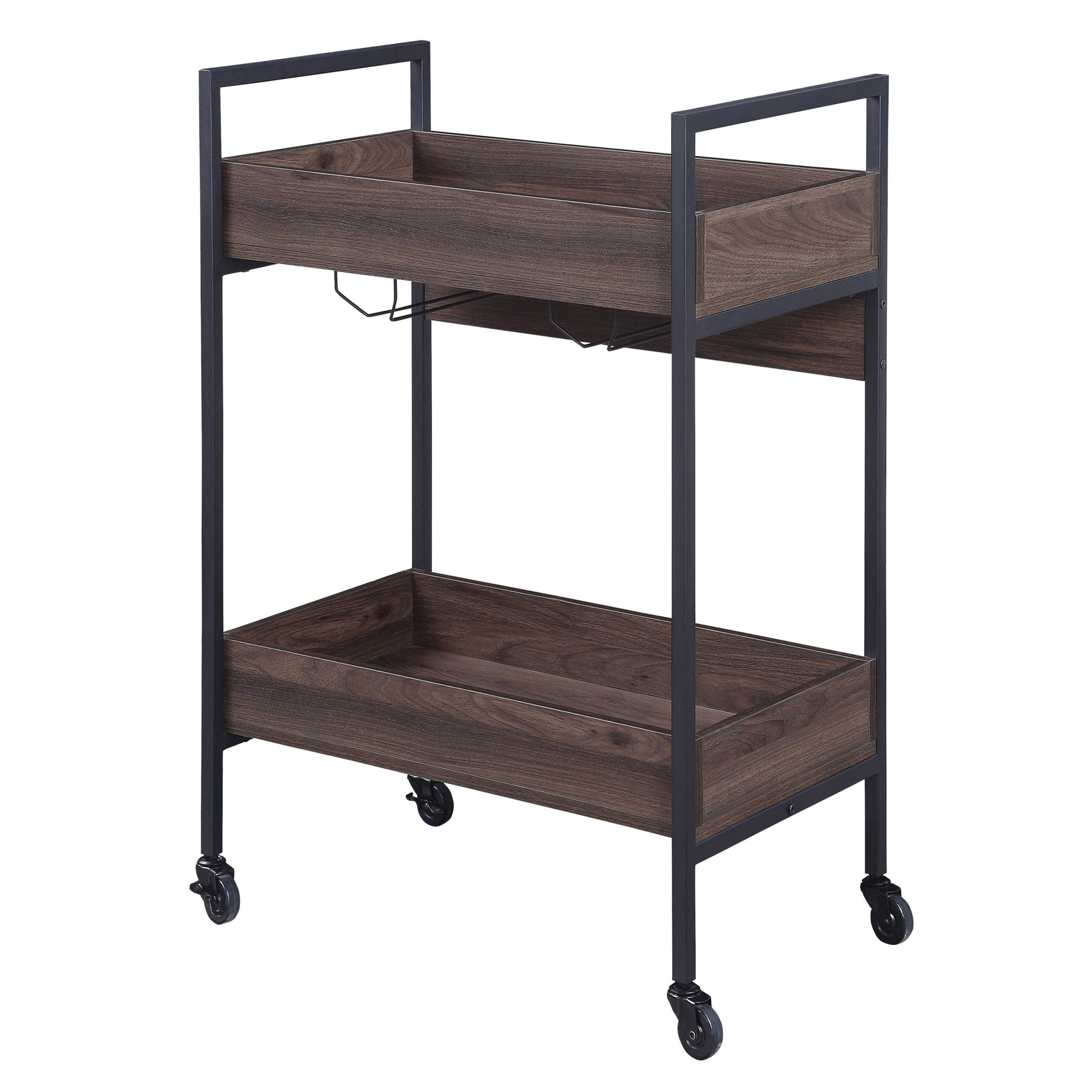 Walnut And Black Serving Cart With 2 Shelves -
