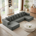 Chenille U Shaped Sectional Sofa Set,Minimalist Style Modular Sectional Sofa, Luxury Chenille Fabric Cloud Couch For Living Room Grey Chenille 6 Seat