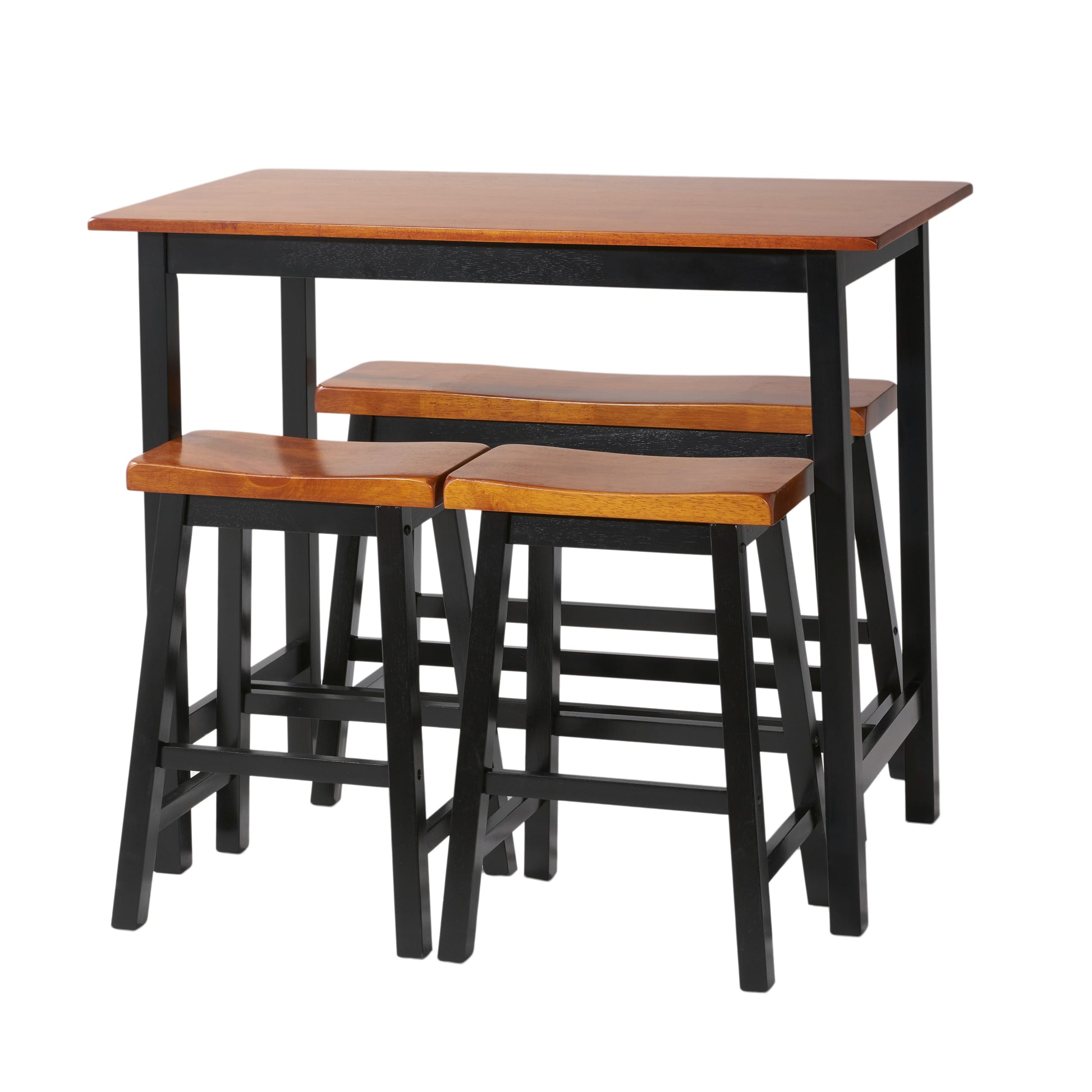 Pomeroy S 4 Caf Table Bench Set Walnut Black Rubber Wood