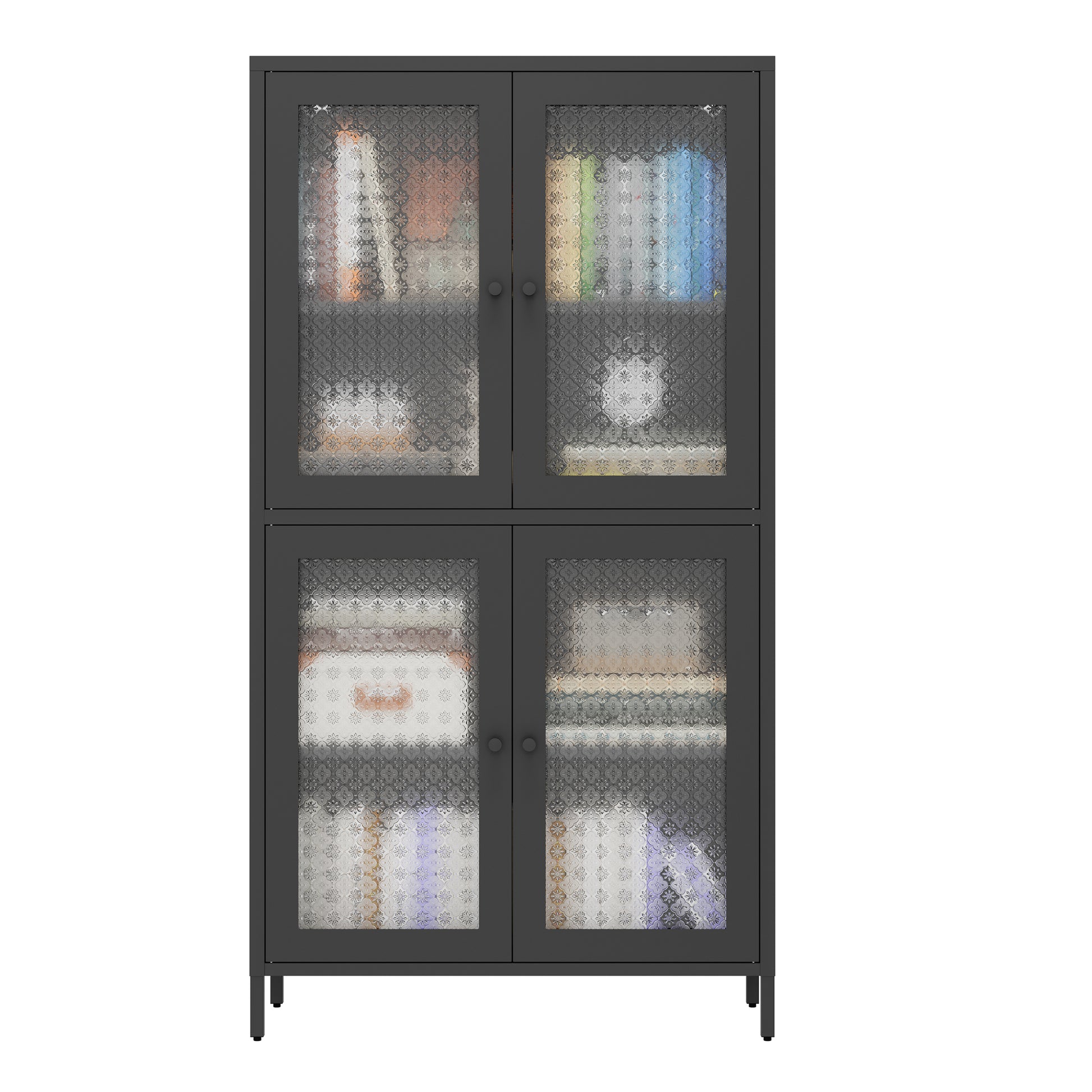 Classic Metal Storage Cabinet Display Cabinet With 4 Glass Doors 4 Shelves Cabinet Freestanding Bookcase Side Cabinet For Home Office Living Room Kitchen Hallway Black, Begonia Flower Tempered Glass Freestanding 3 4 Shelves Glass Pane Black Kitchen Glass