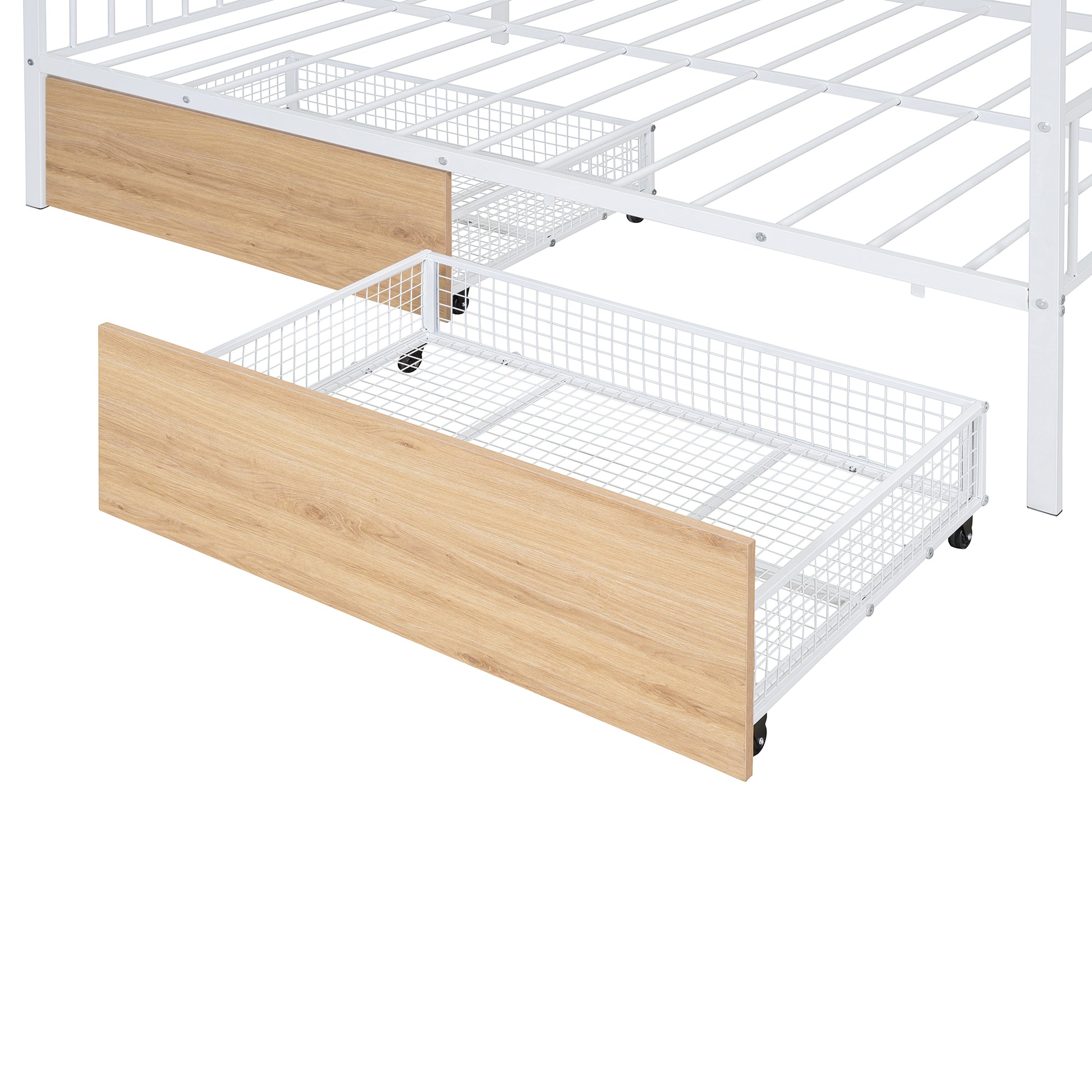 Full Size Metal House Bed With Two Drawers, White Full White Metal