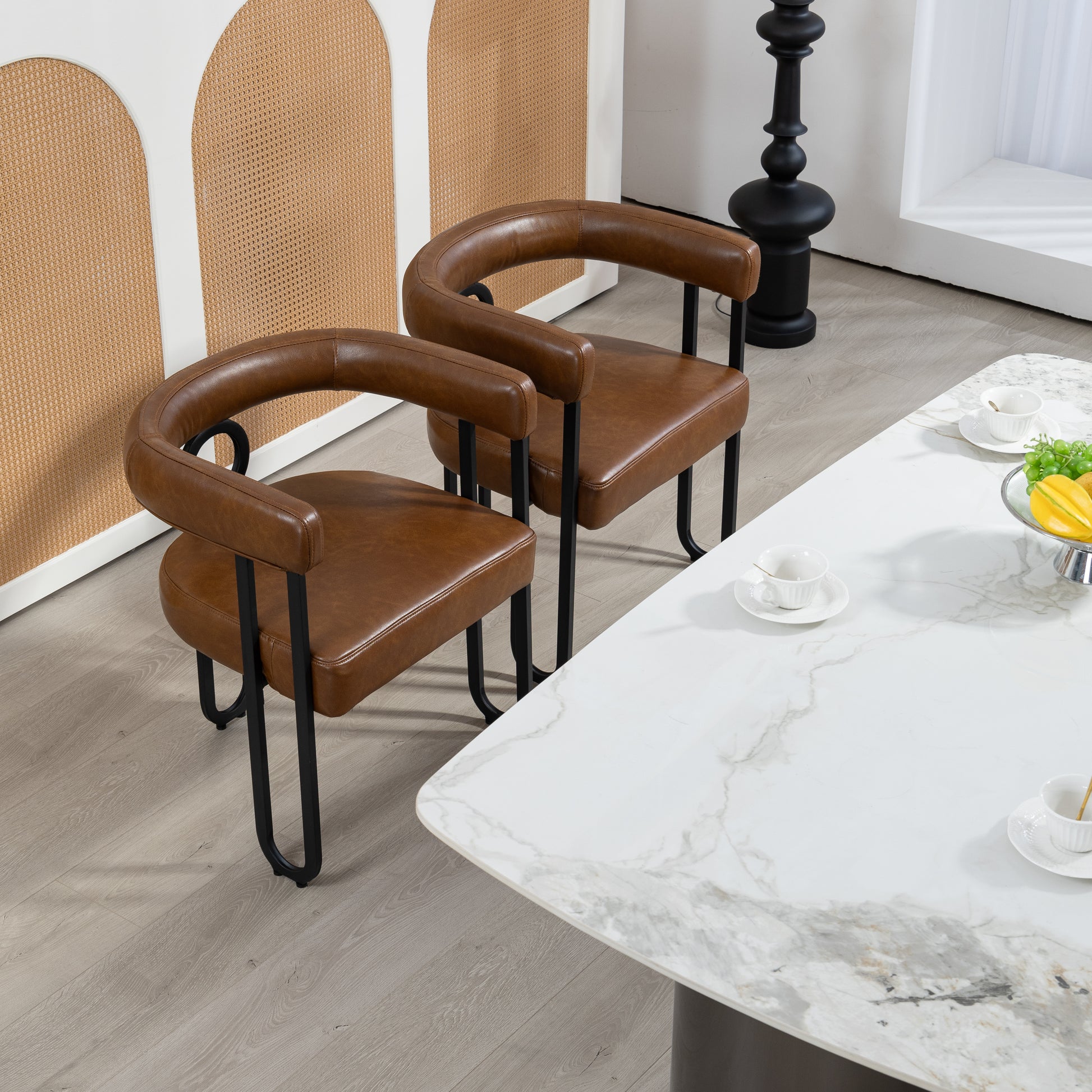 Coolmore Contemporary Designed Pu Fabric Upholstered Accent Dining Chair Barrel Side Chairs Kitchen Armchair For Living Room Set Of 2 Light Brown Pu Light Brown Dining Room Foam Pu Leather