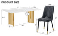 Table And Chair Set.The Table Has A Glass Top With Imitation Marble Pattern Stickers And Stainless Steel Golden Legs. Paried With Chairs With Pu Artificial Leather Backrest Cushions And Black Legs. White Gold Seats 6 Glass Metal